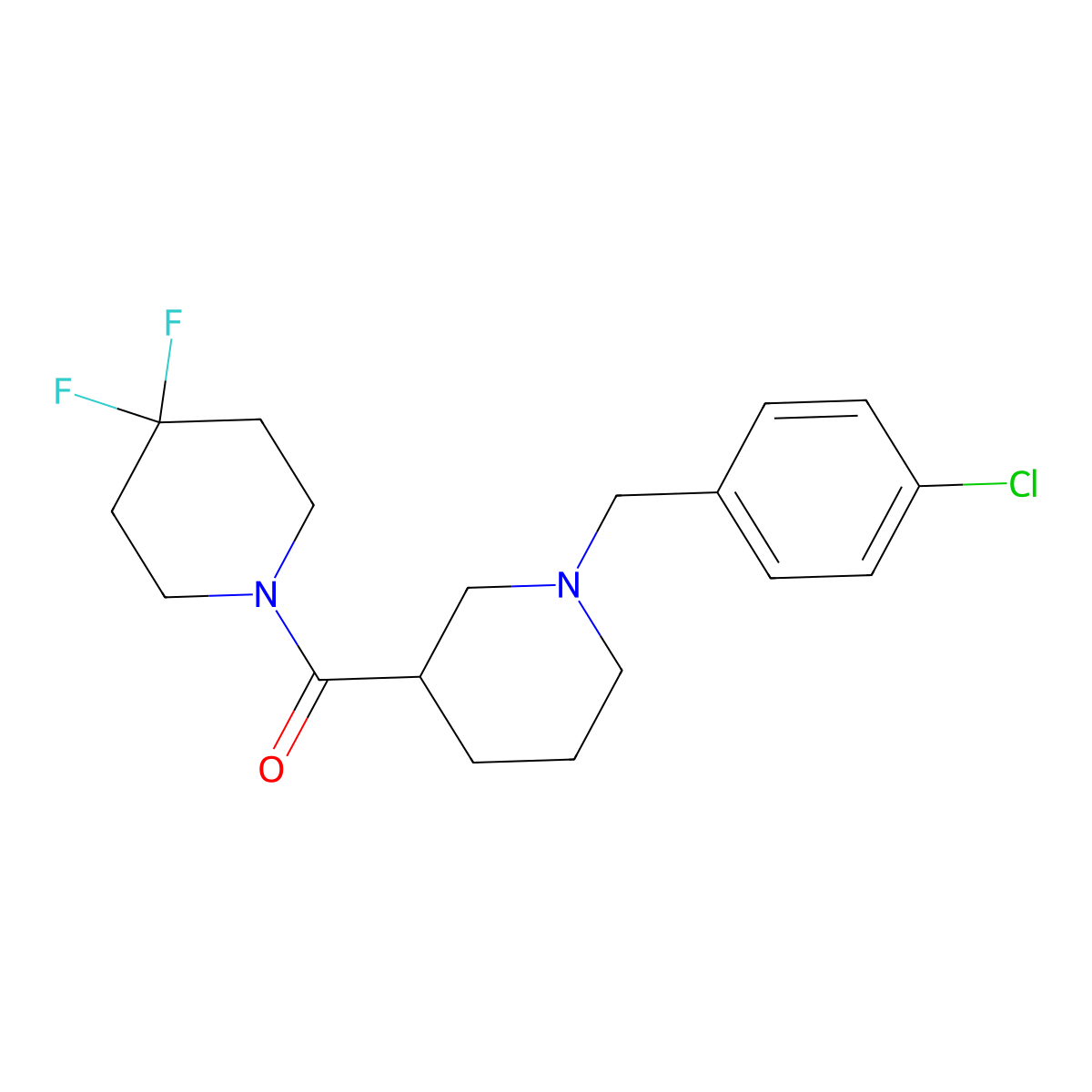 1-{1-[(4-Chlorophenyl)methyl]piperidine-3-carbonyl}-4,4-difluoropiperidine molecular structure, CAS 2770636-81-0