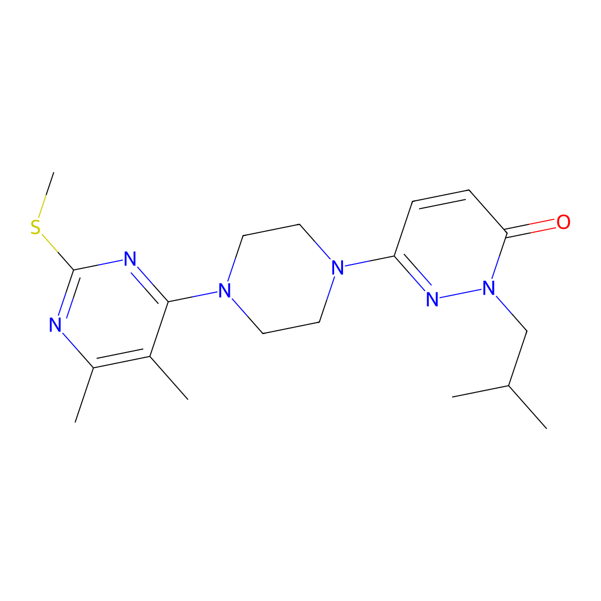 6-{4-[5,6-Dimethyl-2-(methylsulfanyl)pyrimidin-4-yl]piperazin-1-yl}-2-(2-methylpropyl)-2,3-dihydropyridazin-3-one molecular structure, CAS 2770636-83-2