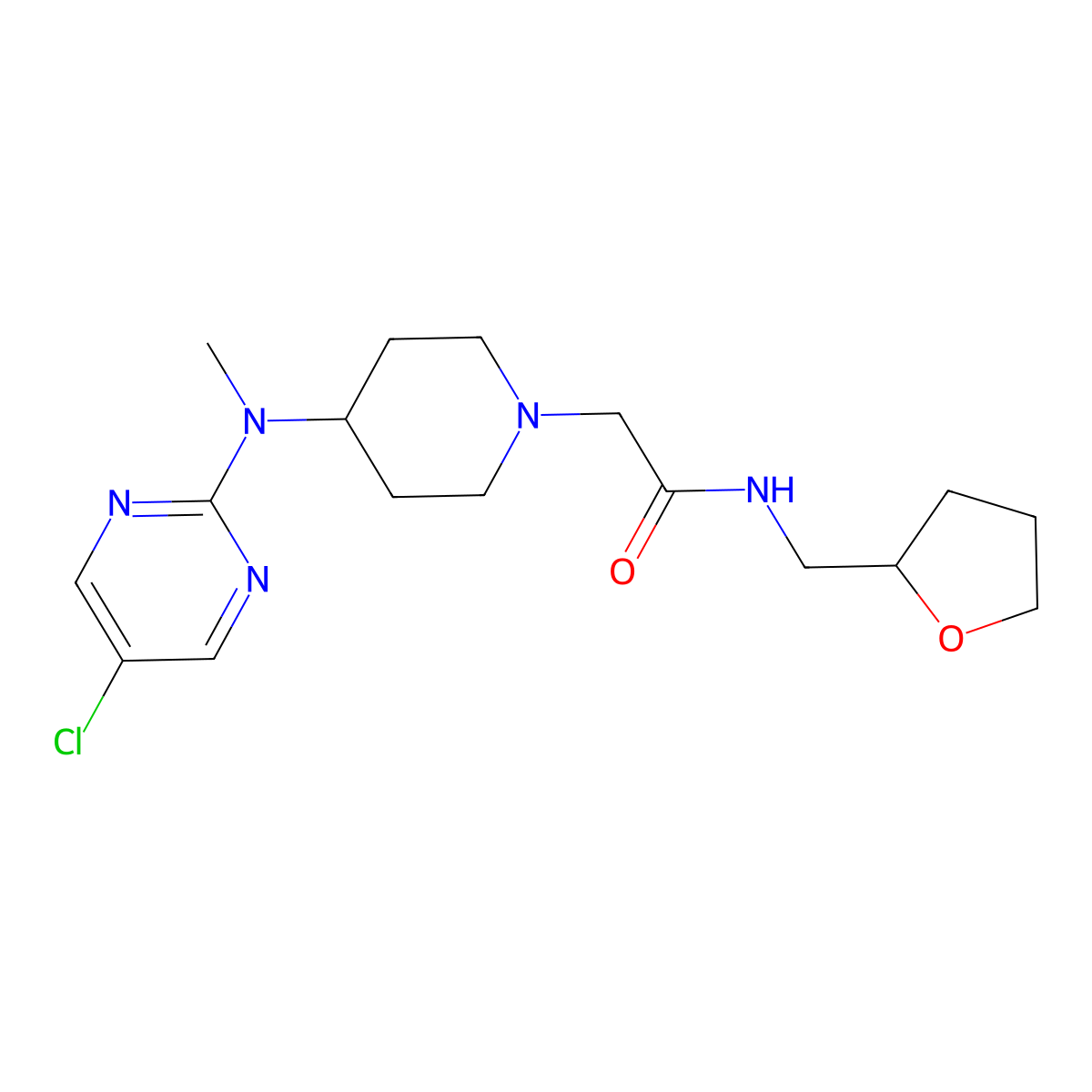 2-{4-[(5-chloropyrimidin-2-yl)(methyl)amino]piperidin-1-yl}-N-[(oxolan-2-yl)methyl]acetamide molecular structure, CAS 2770636-87-6