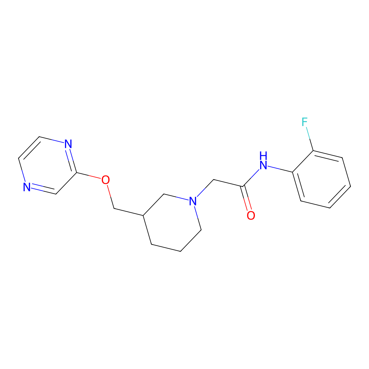 N-(2-fluorophenyl)-2-{3-[(pyrazin-2-yloxy)methyl]piperidin-1-yl}acetamide molecular structure, CAS 2770636-91-2