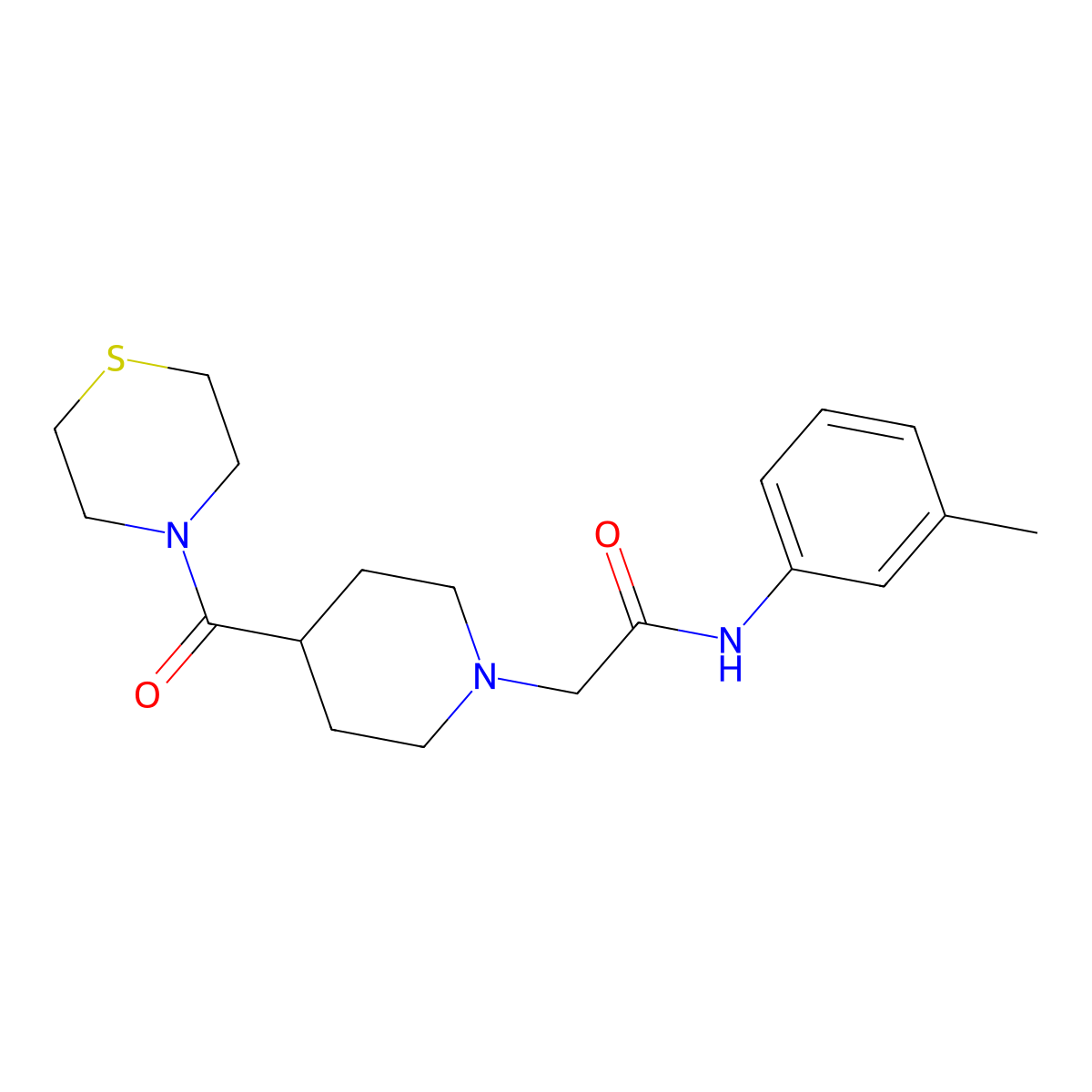 N-(3-methylphenyl)-2-[4-(thiomorpholine-4-carbonyl)piperidin-1-yl]acetamide molecular structure, CAS 2770636-96-7