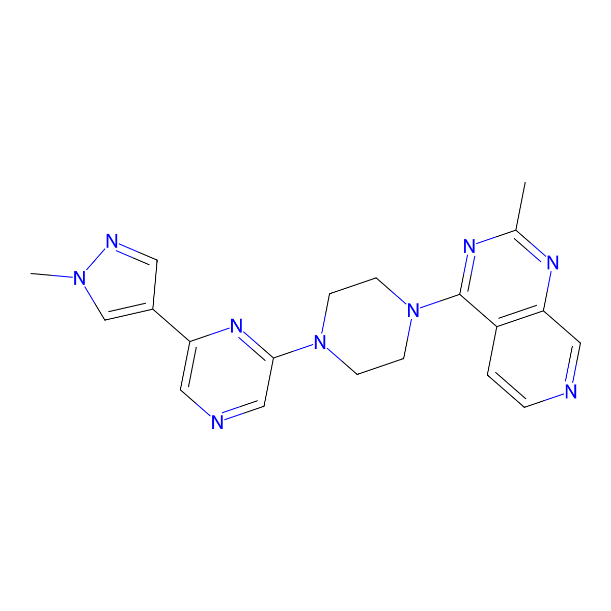 2-(1-methyl-1H-pyrazol-4-yl)-6-(4-{2-methylpyrido[3,4-d]pyrimidin-4-yl}piperazin-1-yl)pyrazine molecular structure, CAS 2770637-03-9