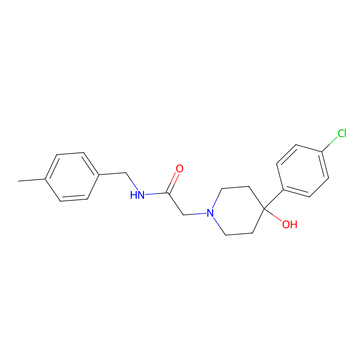 2-[4-(4-chlorophenyl)-4-hydroxypiperidin-1-yl]-N-[(4-methylphenyl)methyl]acetamide molecular structure, CAS 2770637-11-9