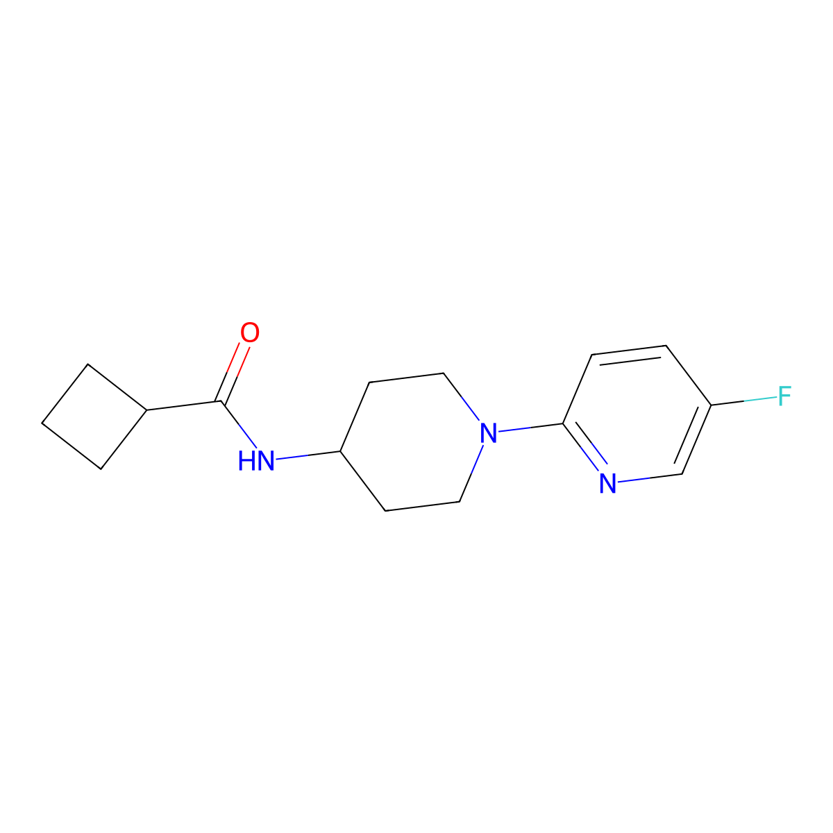 N-[1-(5-fluoropyridin-2-yl)piperidin-4-yl]cyclobutanecarboxamide molecular structure, CAS 2770637-18-6