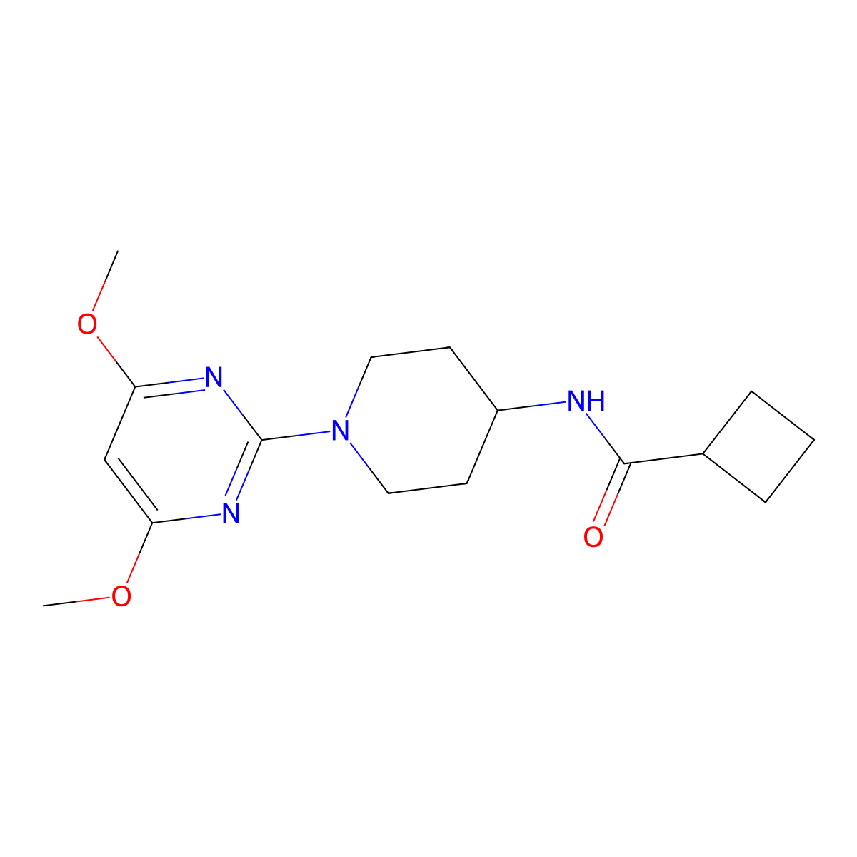 N-[1-(4,6-dimethoxypyrimidin-2-yl)piperidin-4-yl]cyclobutanecarboxamide molecular structure, CAS 2770637-20-0