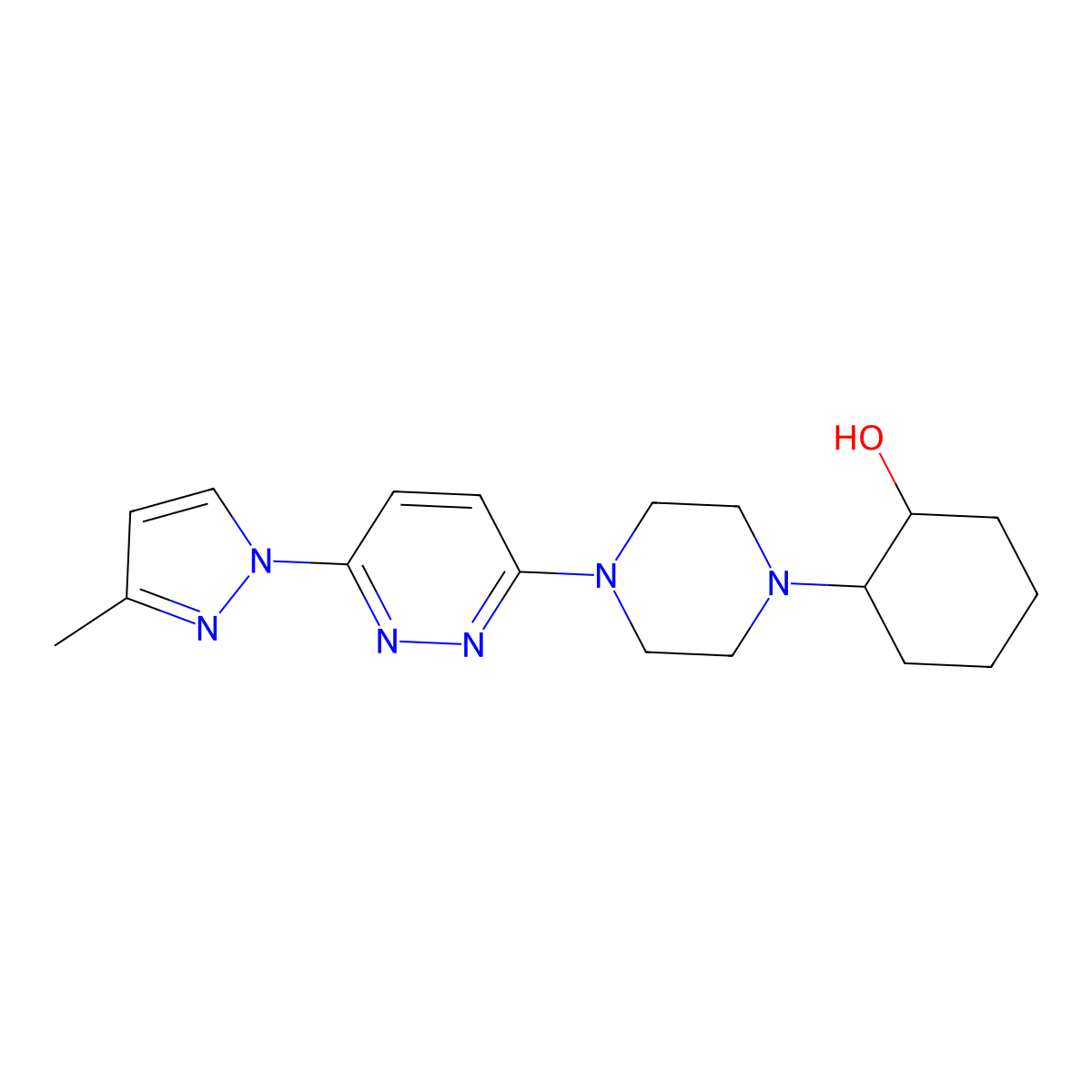 2-{4-[6-(3-methyl-1H-pyrazol-1-yl)pyridazin-3-yl]piperazin-1-yl}cyclohexan-1-ol molecular structure, CAS 2770637-24-4