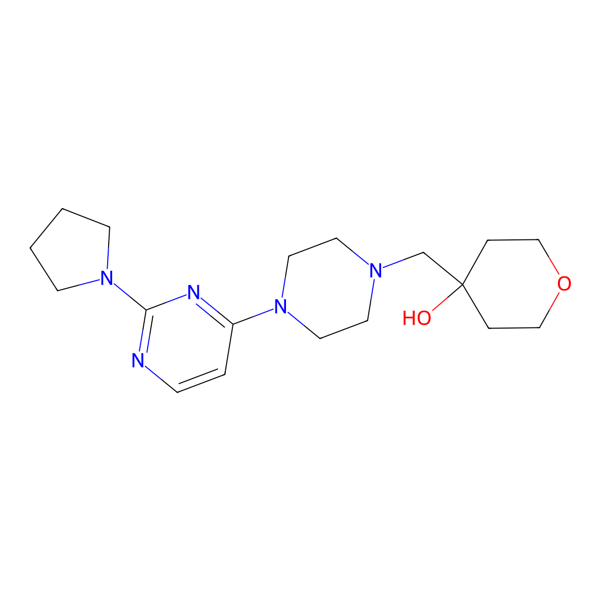 4-({4-[2-(Pyrrolidin-1-yl)pyrimidin-4-yl]piperazin-1-yl}methyl)oxan-4-ol molecular structure, CAS 2770637-26-6