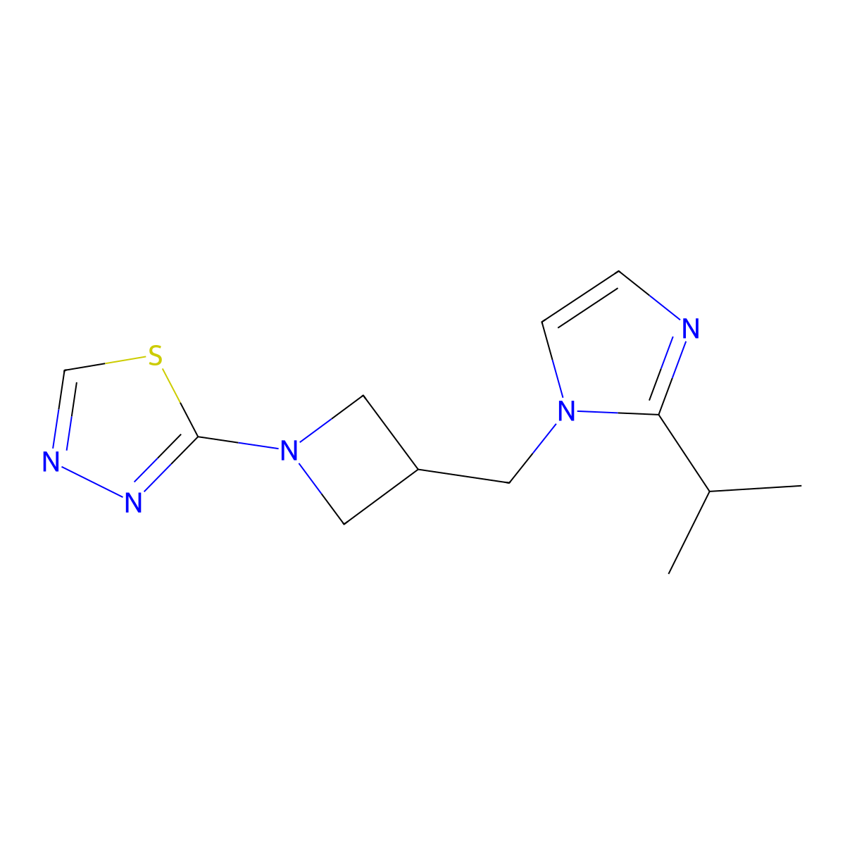 2-(3-{[2-(propan-2-yl)-1H-imidazol-1-yl]methyl}azetidin-1-yl)-1,3,4-thiadiazole molecular structure, CAS 2770637-27-7