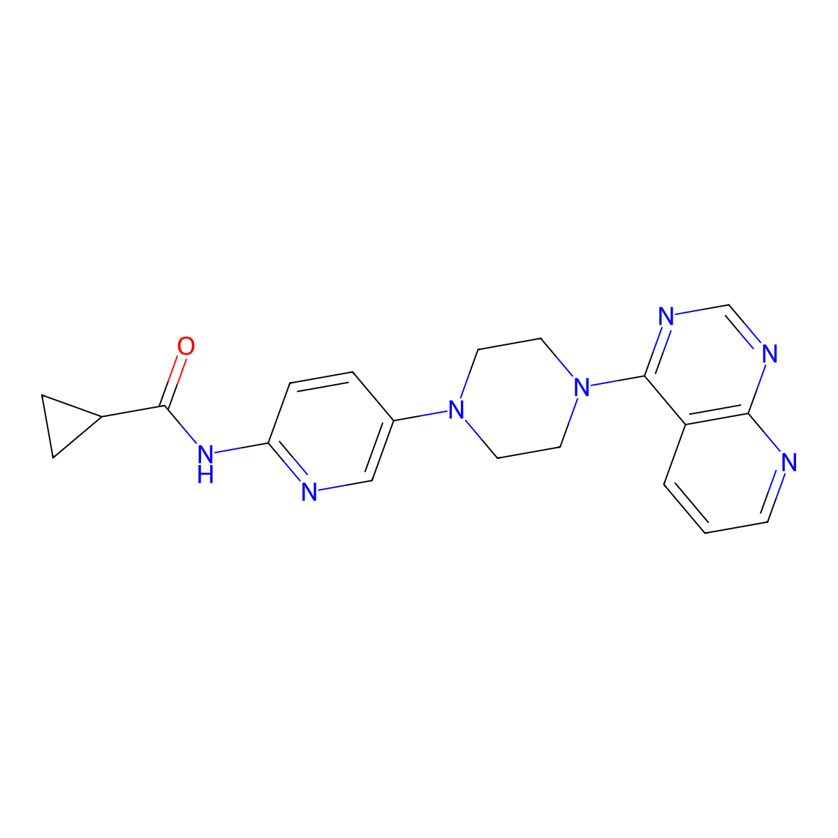 N-[5-(4-{pyrido[2,3-d]pyrimidin-4-yl}piperazin-1-yl)pyridin-2-yl]cyclopropanecarboxamide molecular structure, CAS 2770637-35-7