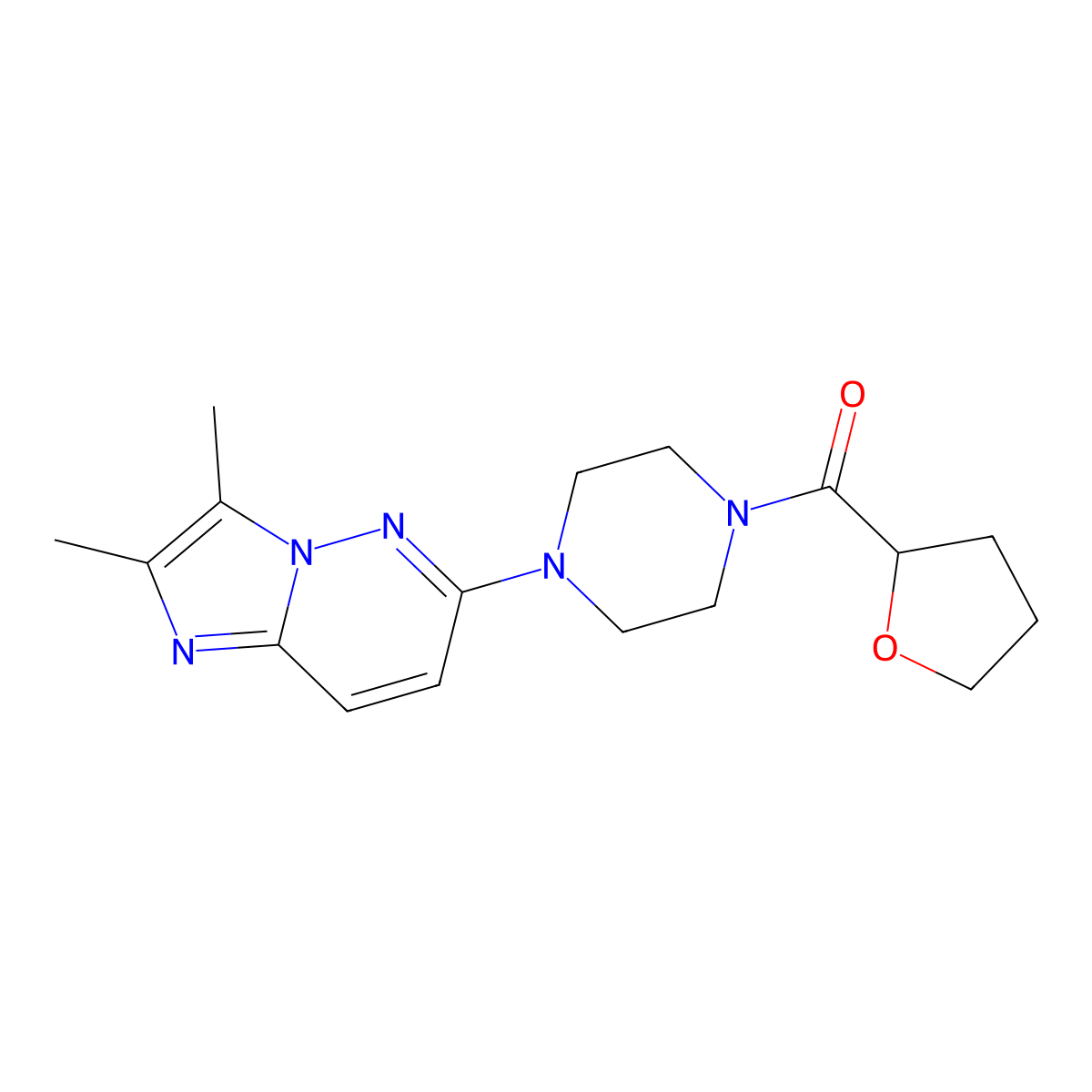 1-{2,3-Dimethylimidazo[1,2-b]pyridazin-6-yl}-4-(oxolane-2-carbonyl)piperazine molecular structure, CAS 2770637-40-4