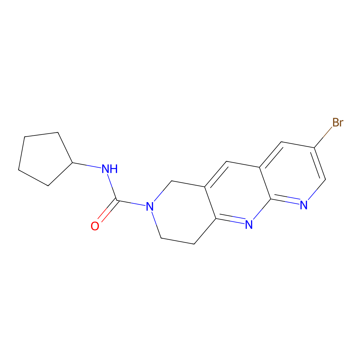 3-bromo-N-cyclopentyl-6H,7H,8H,9H-pyrido[2,3-b]1,6-naphthyridine-7-carboxamide molecular structure, CAS 2770637-49-3