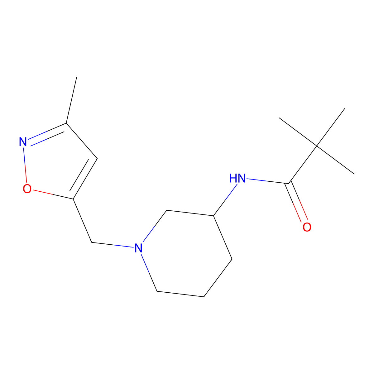 2,2-dimethyl-N-{1-[(3-methyl-1,2-oxazol-5-yl)methyl]piperidin-3-yl}propanamide molecular structure, CAS 2770637-51-7