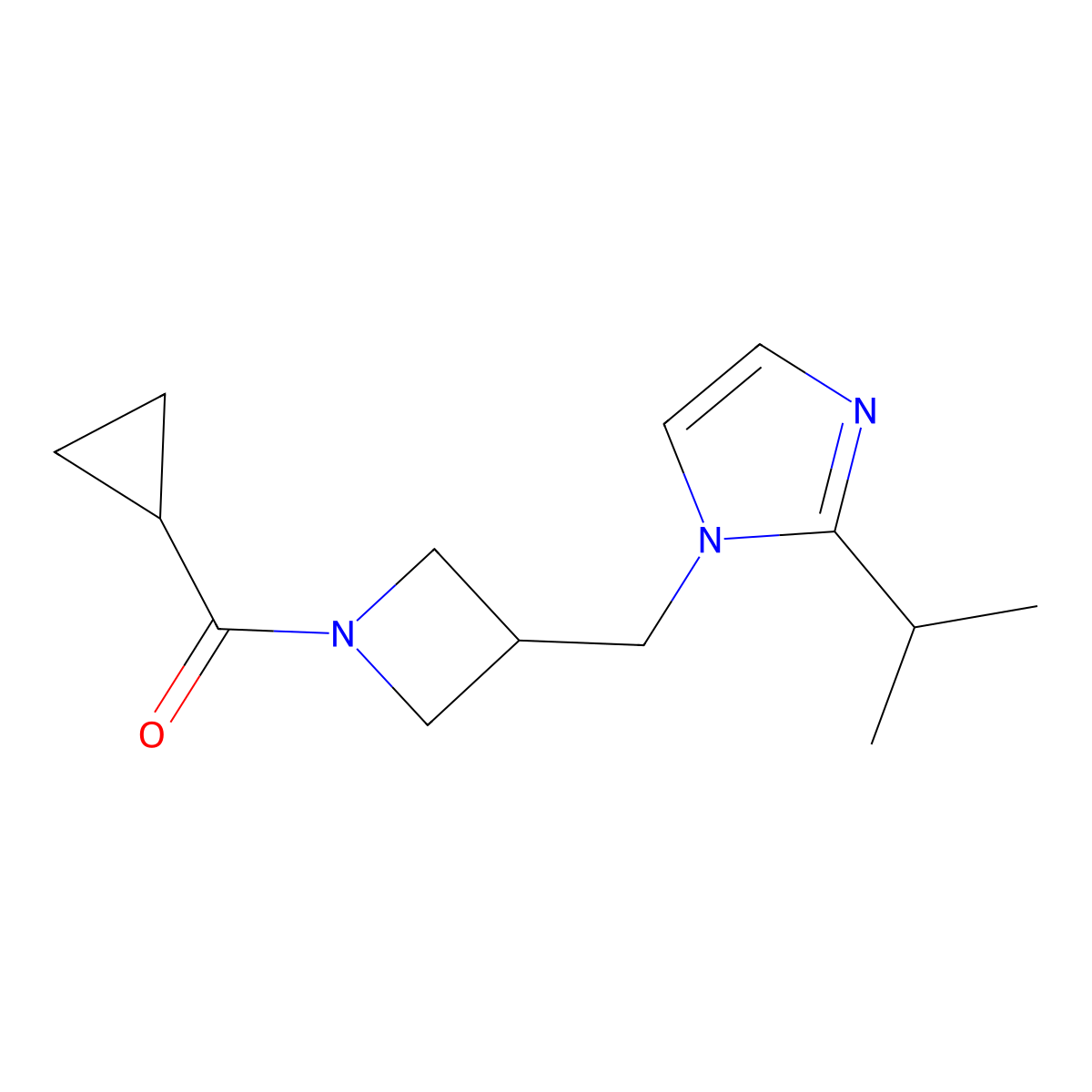 1-[(1-cyclopropanecarbonylazetidin-3-yl)methyl]-2-(propan-2-yl)-1H-imidazole molecular structure, CAS 2770637-55-1