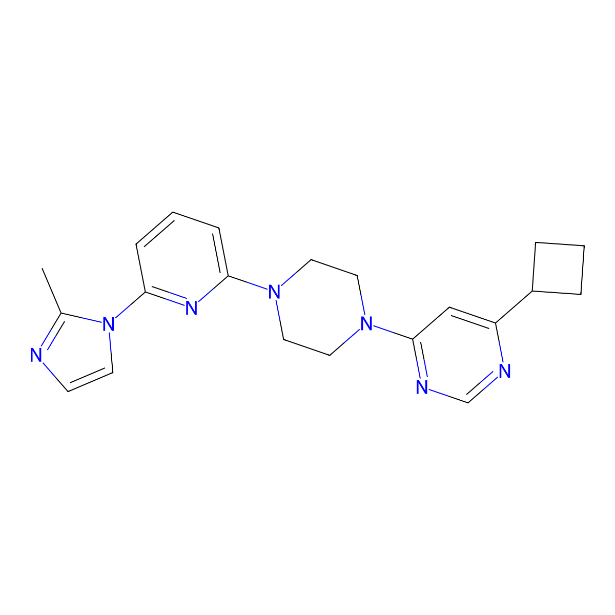 4-cyclobutyl-6-{4-[6-(2-methyl-1H-imidazol-1-yl)pyridin-2-yl]piperazin-1-yl}pyrimidine molecular structure, CAS 2770637-56-2