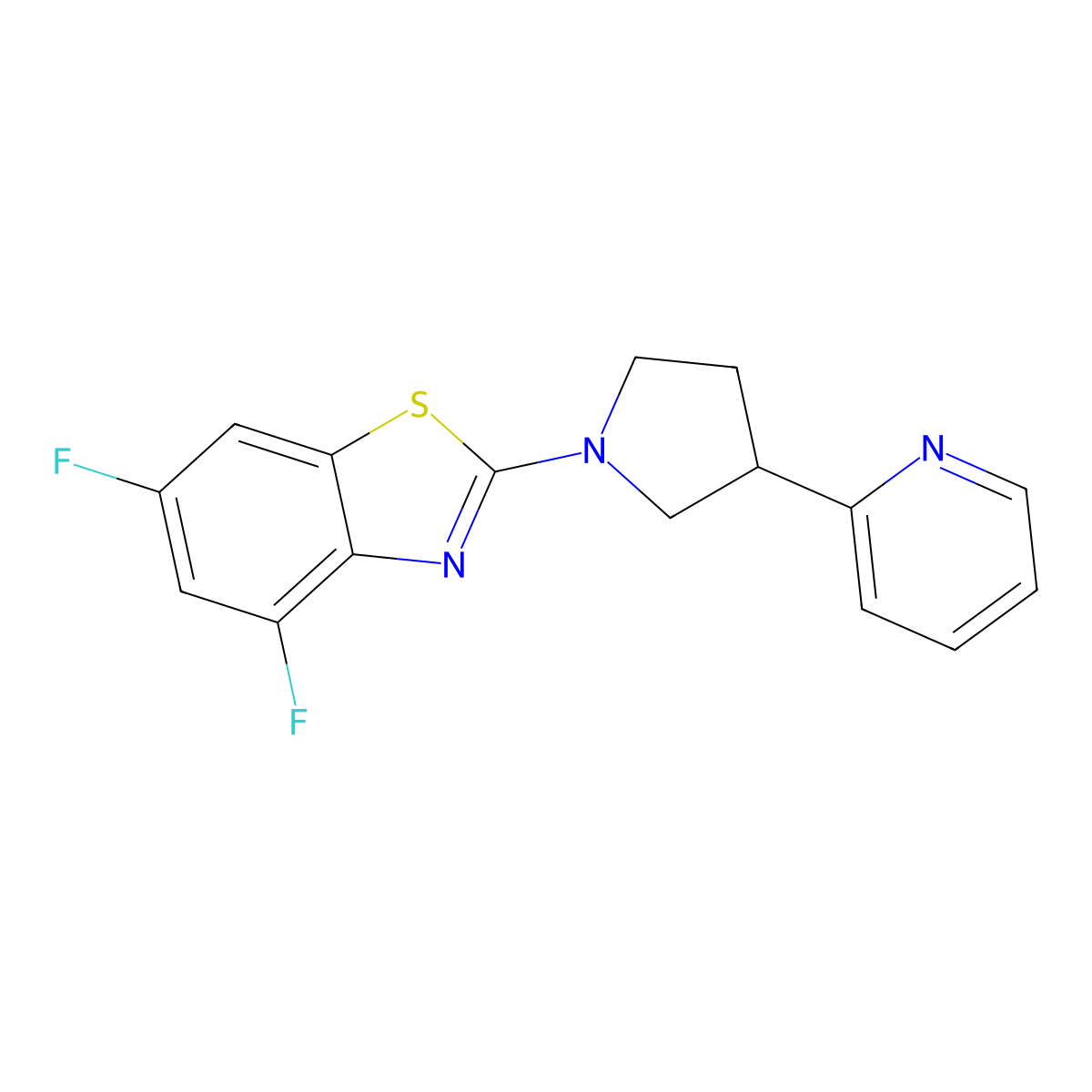 4,6-Difluoro-2-[3-(pyridin-2-yl)pyrrolidin-1-yl]-1,3-benzothiazole molecular structure, CAS 2770637-63-1