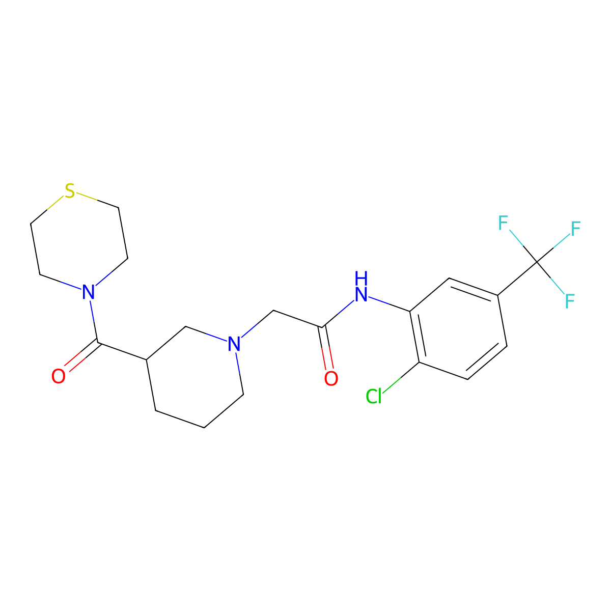 N-[2-chloro-5-(trifluoromethyl)phenyl]-2-[3-(thiomorpholine-4-carbonyl)piperidin-1-yl]acetamide molecular structure, CAS 2770637-71-1