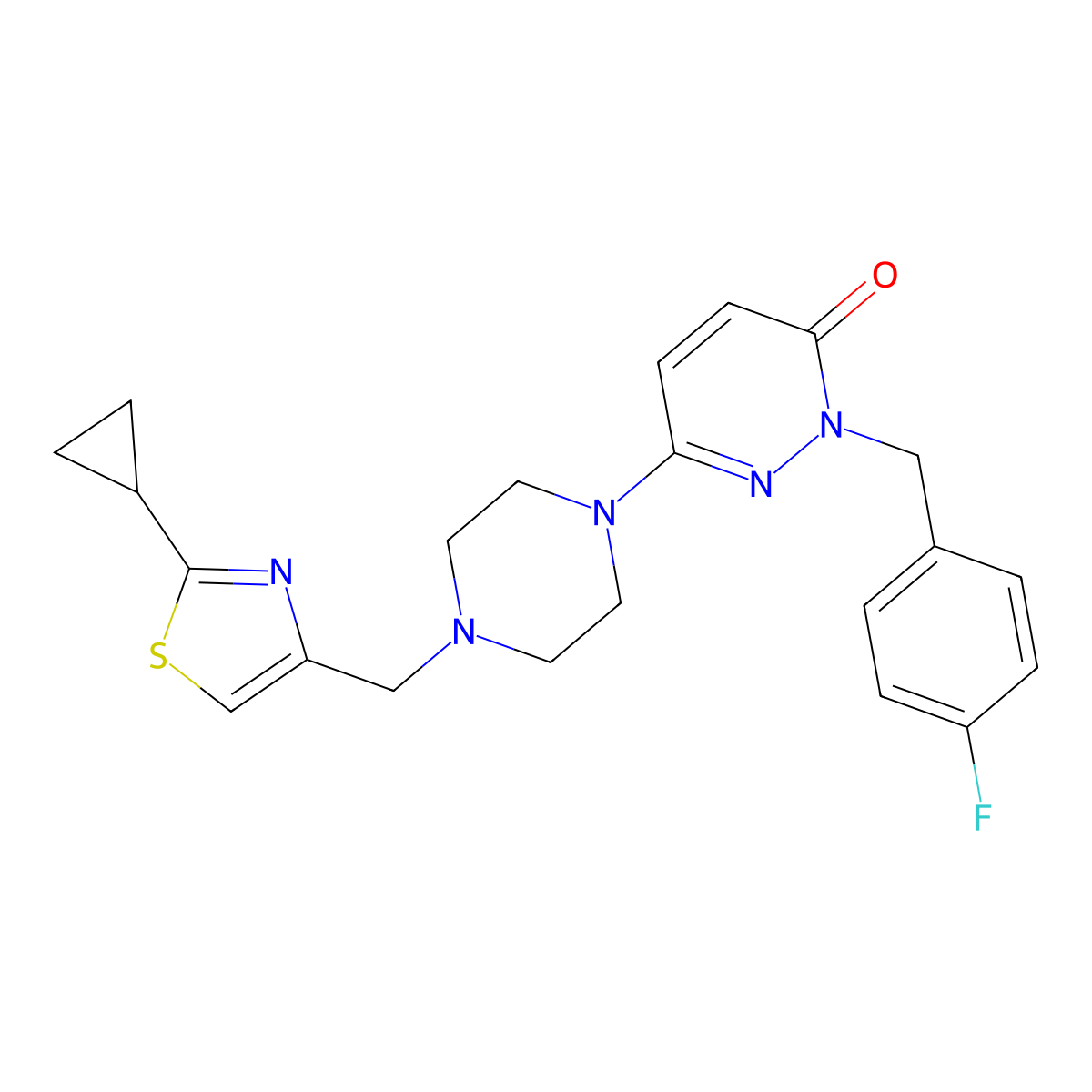 6-{4-[(2-Cyclopropyl-1,3-thiazol-4-yl)methyl]piperazin-1-yl}-2-[(4-fluorophenyl)methyl]-2,3-dihydropyridazin-3-one molecular structure, CAS 2770637-75-5