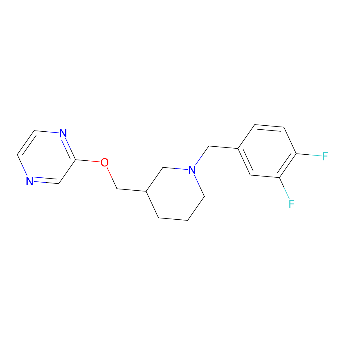 2-({1-[(3,4-Difluorophenyl)methyl]piperidin-3-yl}methoxy)pyrazine molecular structure, CAS 2770637-76-6