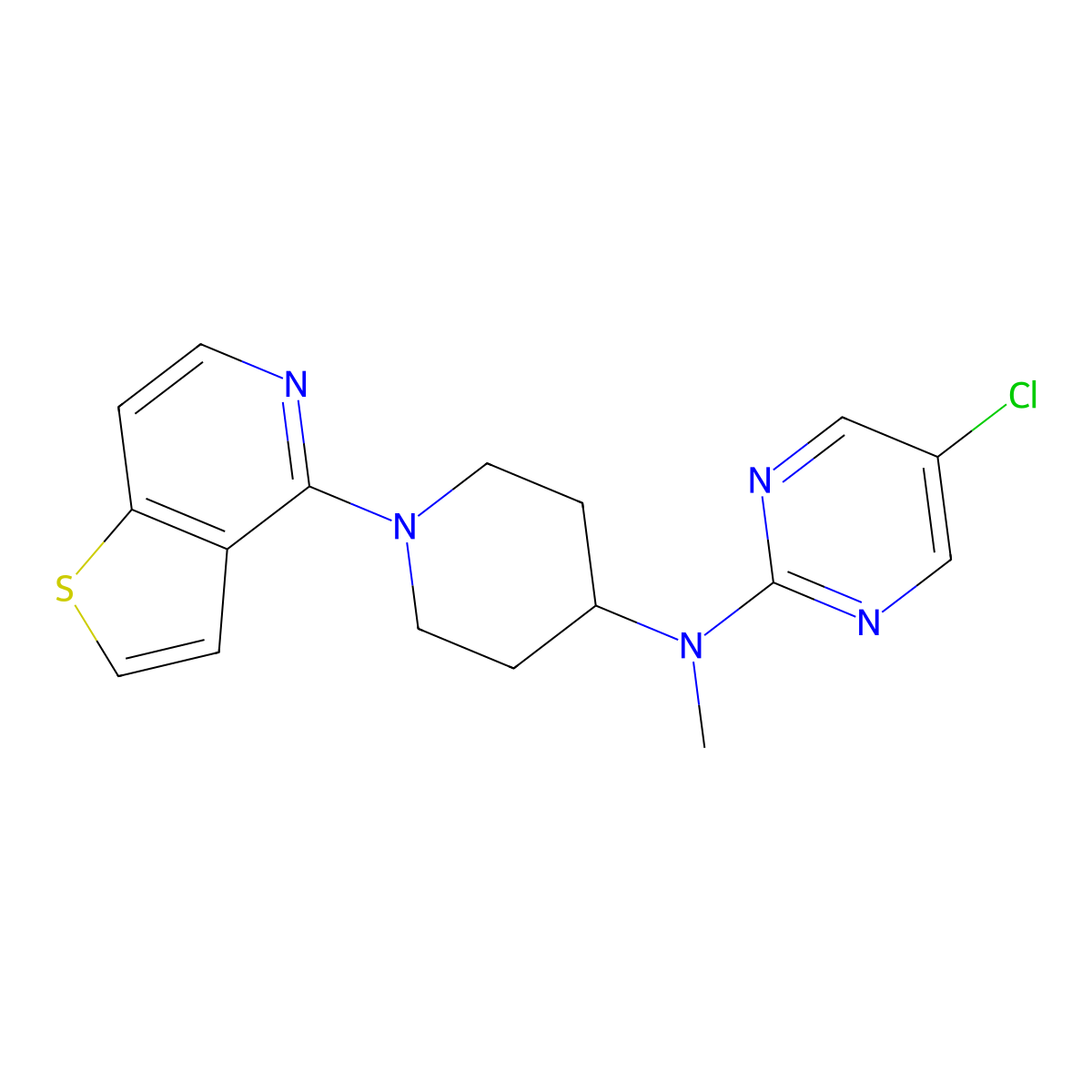 5-chloro-N-methyl-N-(1-{thieno[3,2-c]pyridin-4-yl}piperidin-4-yl)pyrimidin-2-amine molecular structure, CAS 2770637-84-6