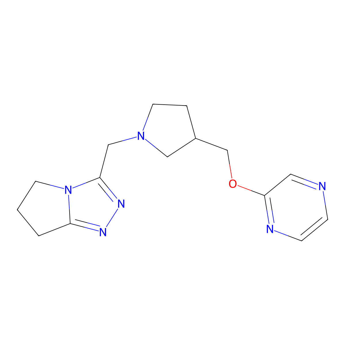 2-{[1-({5H,6H,7H-pyrrolo[2,1-c][1,2,4]triazol-3-yl}methyl)pyrrolidin-3-yl]methoxy}pyrazine molecular structure, CAS 2770637-90-4