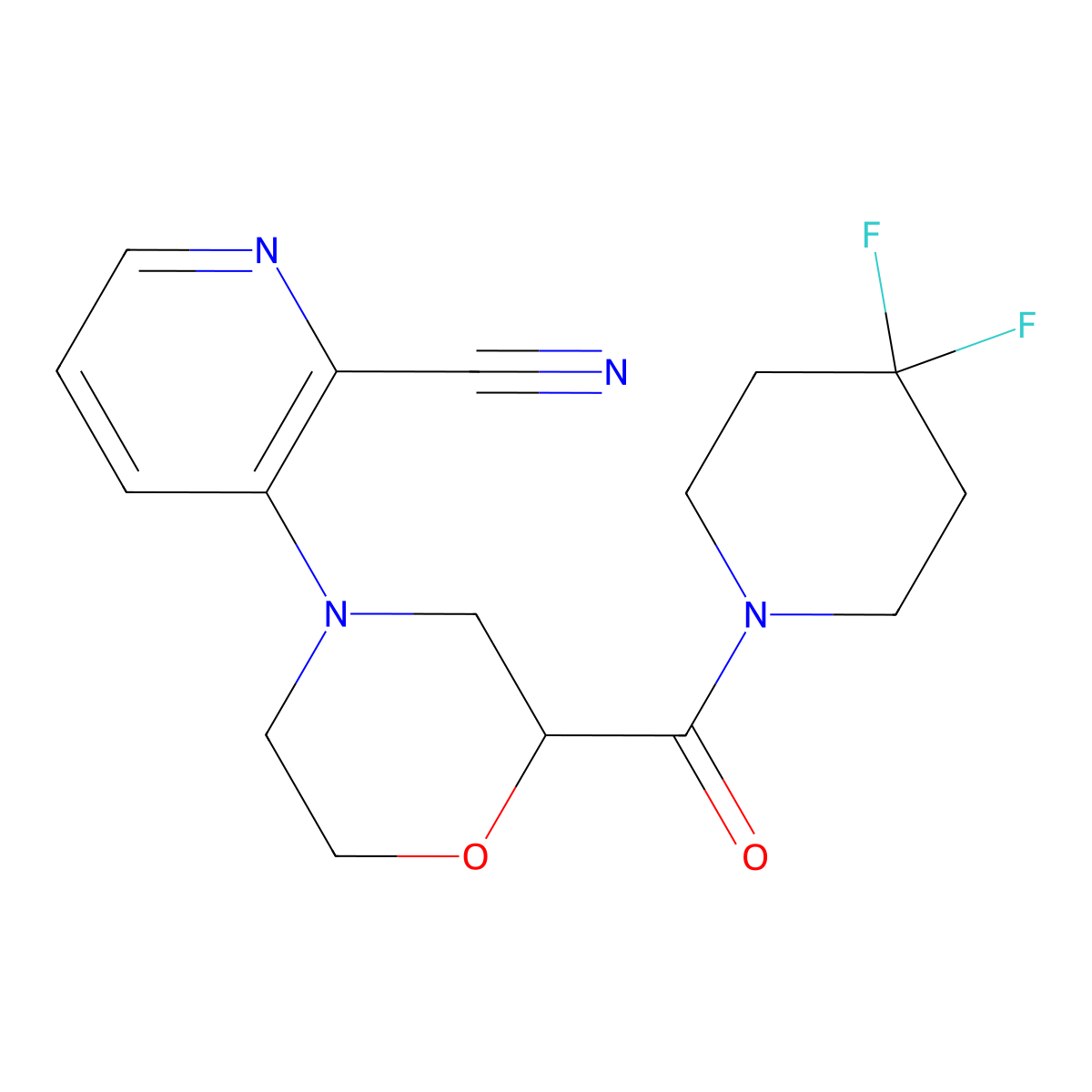3-[2-(4,4-Difluoropiperidine-1-carbonyl)morpholin-4-yl]pyridine-2-carbonitrile molecular structure, CAS 2770637-93-7