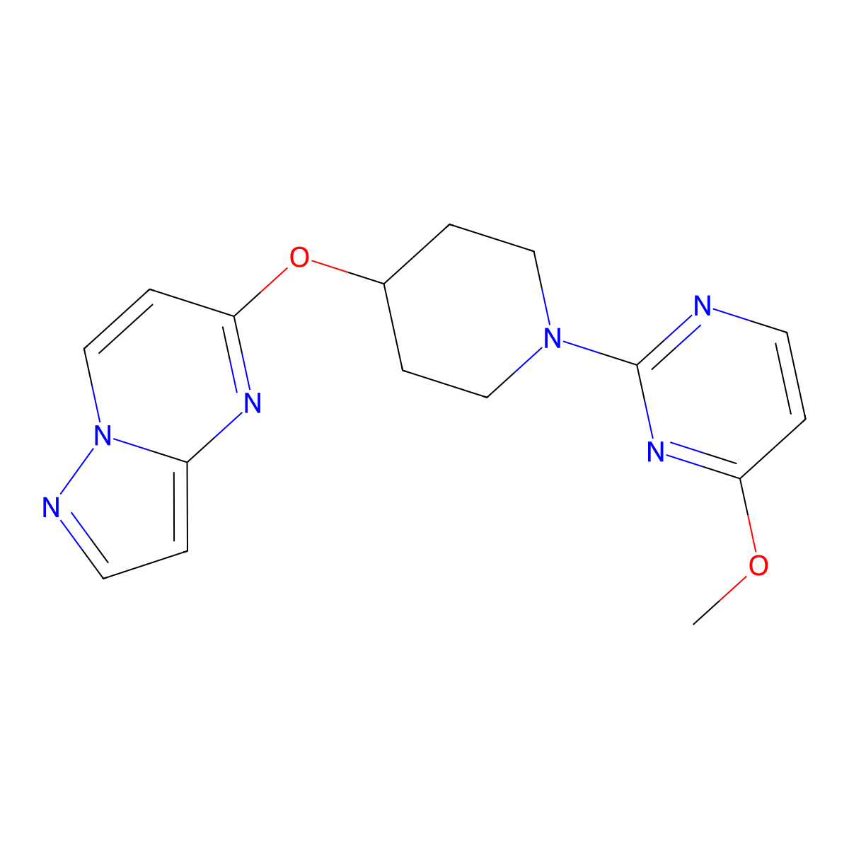4-Methoxy-2-(4-{pyrazolo[1,5-a]pyrimidin-5-yloxy}piperidin-1-yl)pyrimidine molecular structure, CAS 2770638-02-1