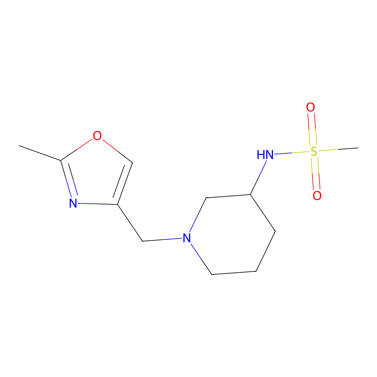N-{1-[(2-methyl-1,3-oxazol-4-yl)methyl]piperidin-3-yl}methanesulfonamide molecular structure, CAS 2770638-04-3