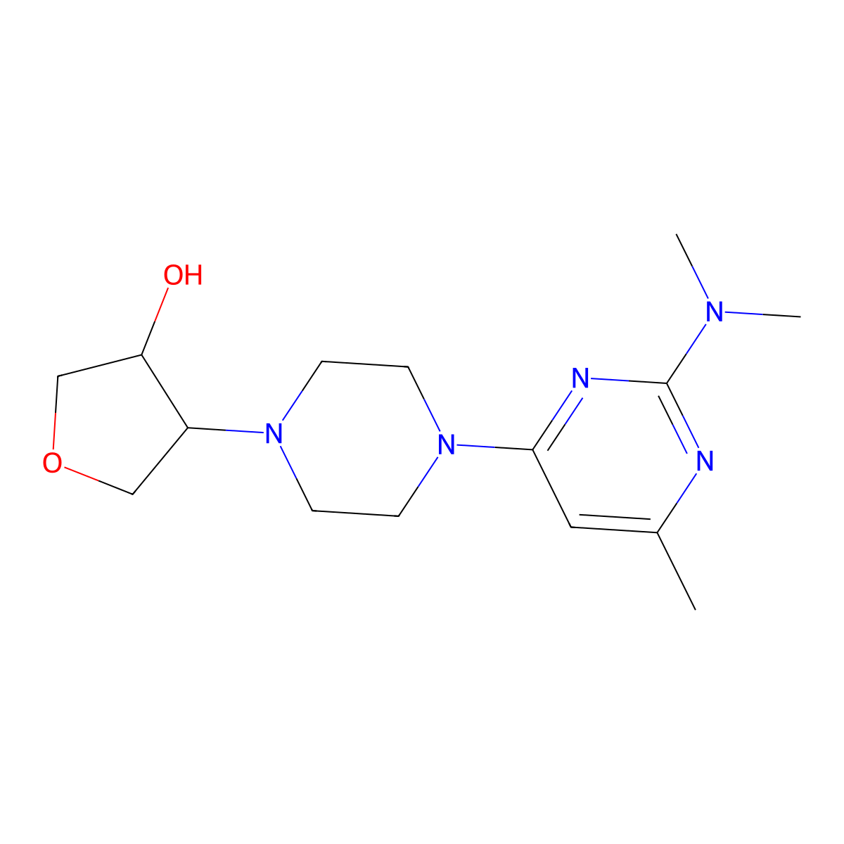 4-{4-[2-(Dimethylamino)-6-methylpyrimidin-4-yl]piperazin-1-yl}oxolan-3-ol molecular structure, CAS 2770638-10-1