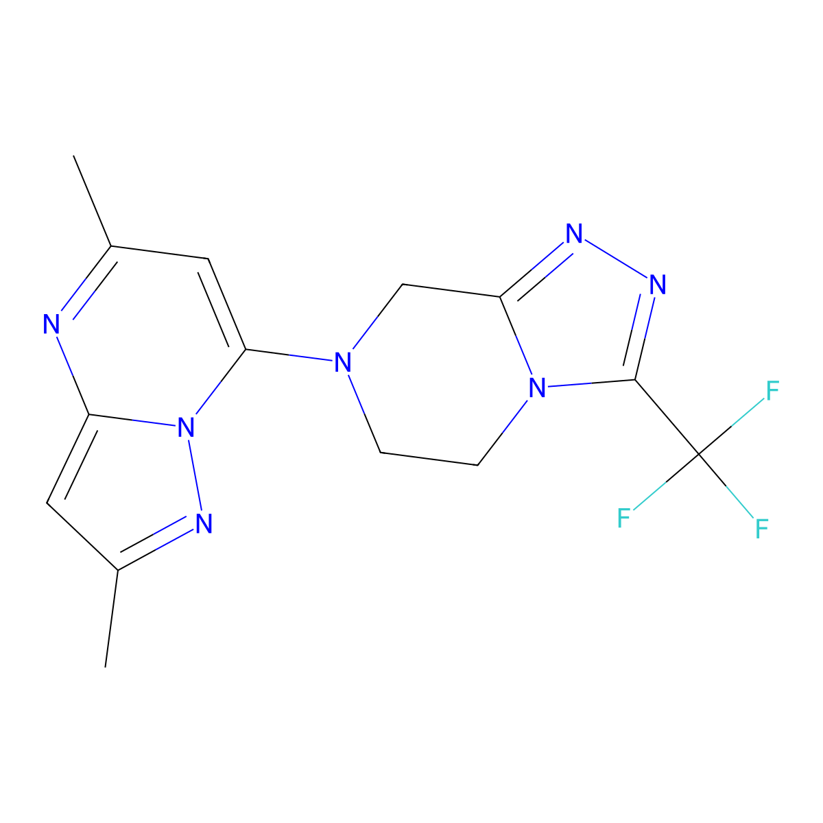 2,5-dimethyl-7-[3-(trifluoromethyl)-5H,6H,7H,8H-[1,2,4]triazolo[4,3-a]pyrazin-7-yl]pyrazolo[1,5-a]pyrimidine molecular structure, CAS 2770638-11-2