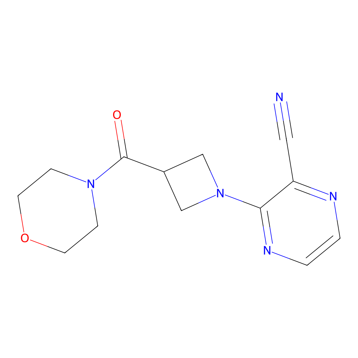 3-[3-(Morpholine-4-carbonyl)azetidin-1-yl]pyrazine-2-carbonitrile molecular structure, CAS 2770638-16-7