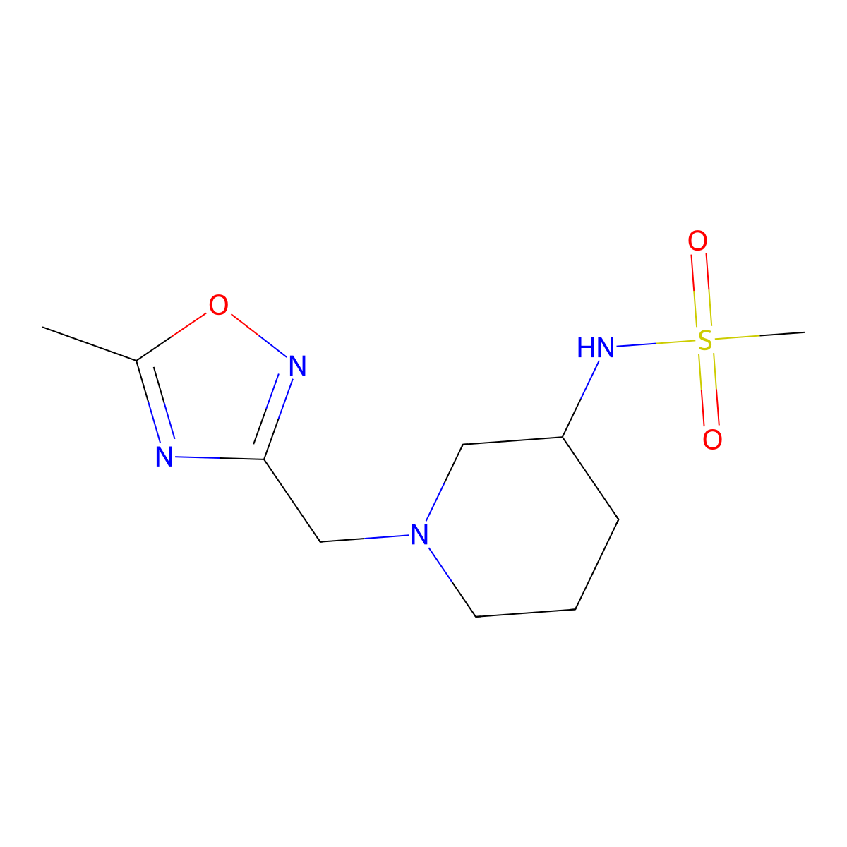 N-{1-[(5-methyl-1,2,4-oxadiazol-3-yl)methyl]piperidin-3-yl}methanesulfonamide molecular structure, CAS 2770638-18-9