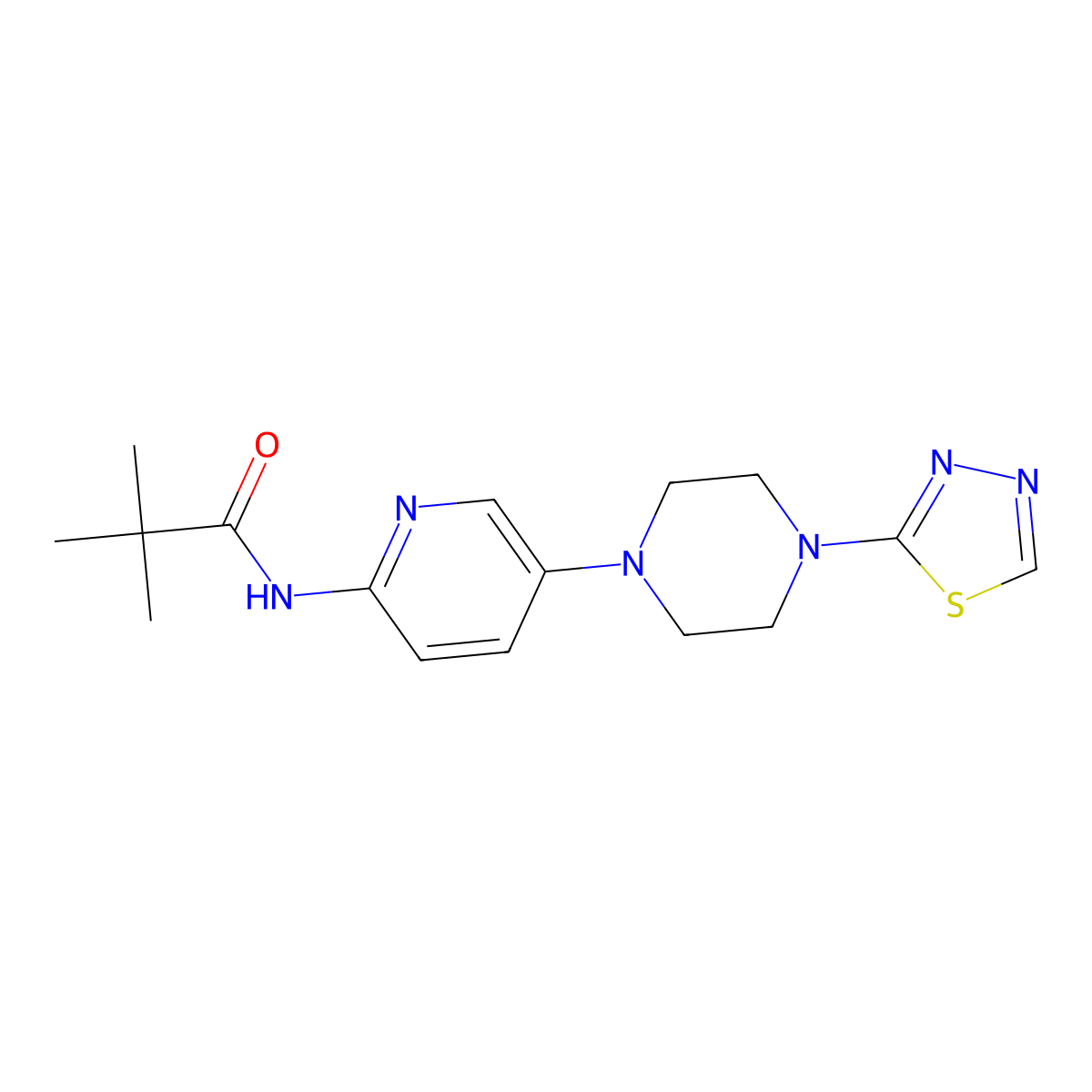 2,2-dimethyl-N-{5-[4-(1,3,4-thiadiazol-2-yl)piperazin-1-yl]pyridin-2-yl}propanamide molecular structure, CAS 2770638-21-4
