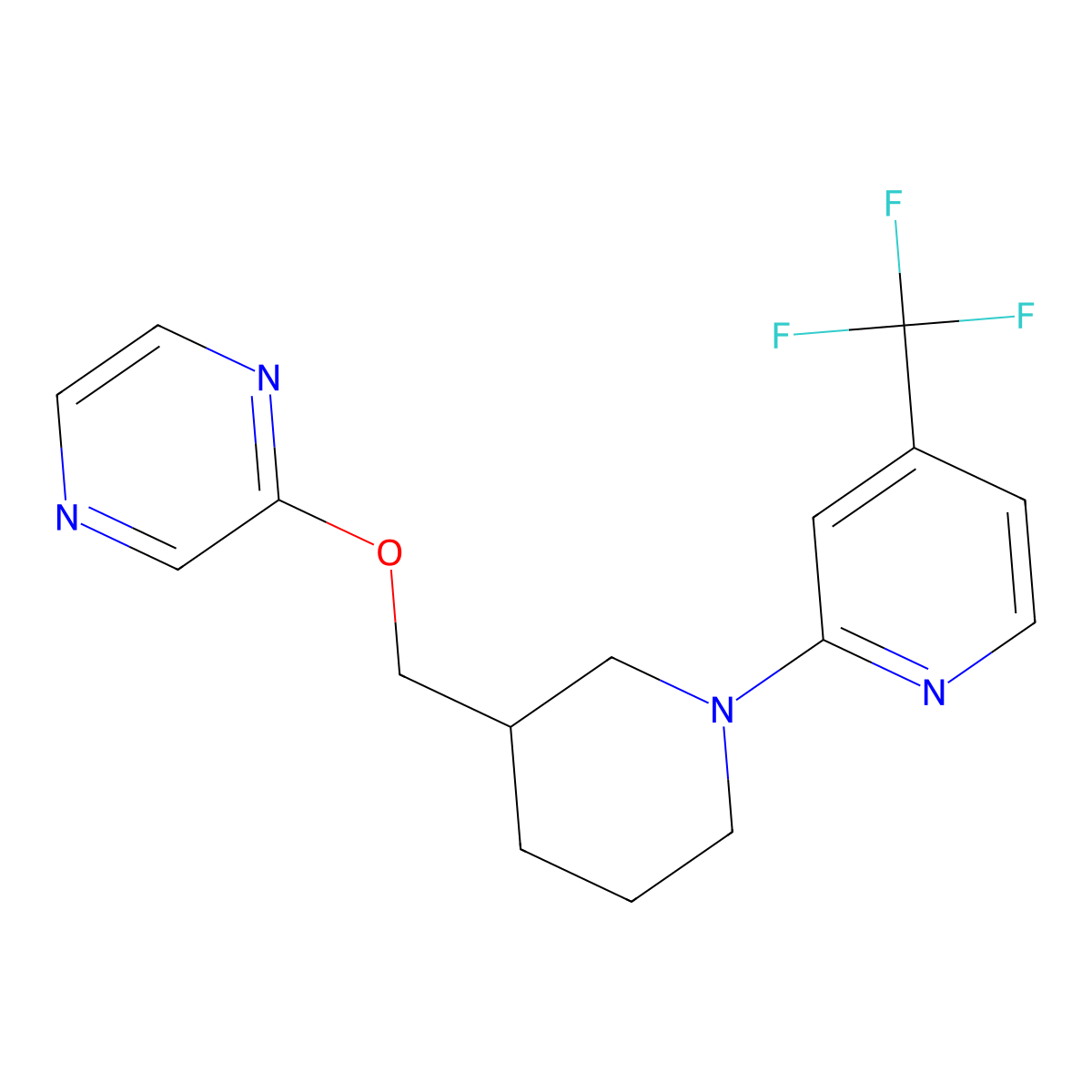 2-({1-[4-(Trifluoromethyl)pyridin-2-yl]piperidin-3-yl}methoxy)pyrazine molecular structure, CAS 2770638-29-2