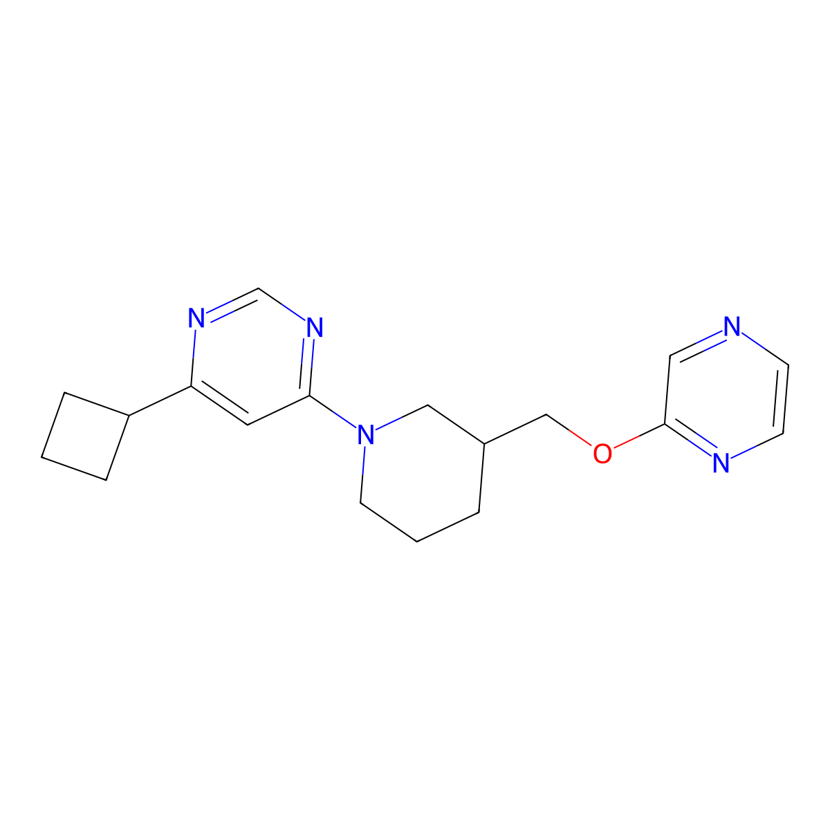 4-Cyclobutyl-6-{3-[(pyrazin-2-yloxy)methyl]piperidin-1-yl}pyrimidine molecular structure, CAS 2770638-30-5