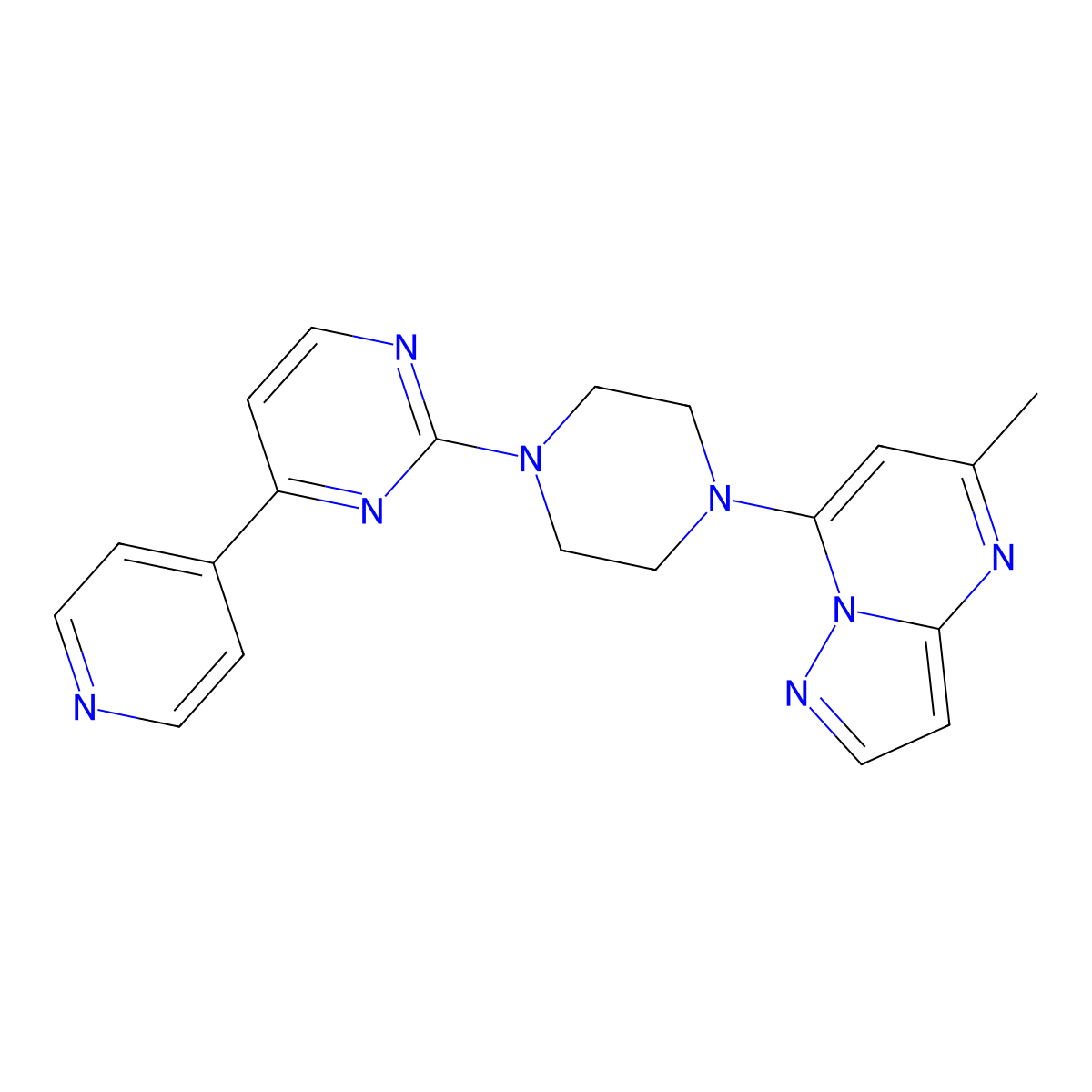 2-(4-{5-Methylpyrazolo[1,5-a]pyrimidin-7-yl}piperazin-1-yl)-4-(pyridin-4-yl)pyrimidine molecular structure, CAS 2770638-33-8