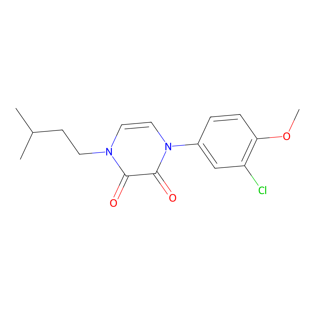1-(3-Chloro-4-methoxyphenyl)-4-(3-methylbutyl)-1,2,3,4-tetrahydropyrazine-2,3-dione molecular structure, CAS 2770638-34-9