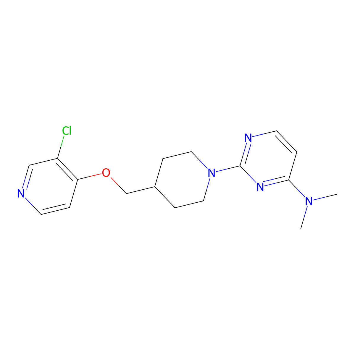 2-(4-{[(3-chloropyridin-4-yl)oxy]methyl}piperidin-1-yl)-N,N-dimethylpyrimidin-4-amine molecular structure, CAS 2770638-38-3