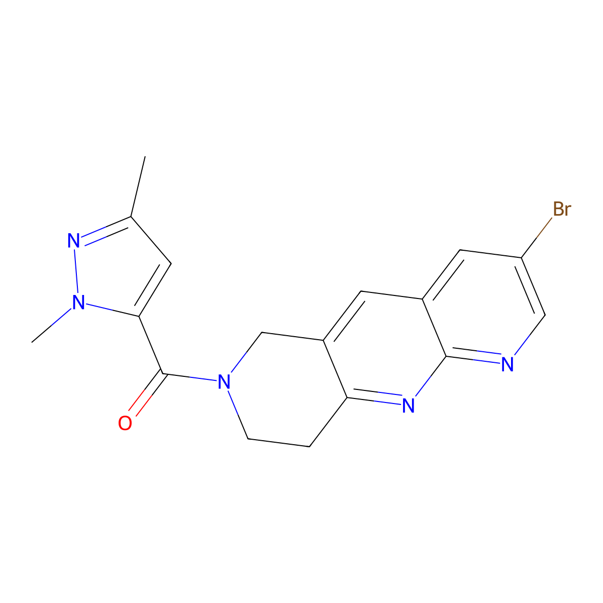 5-{3-bromo-6H,7H,8H,9H-pyrido[2,3-b]1,6-naphthyridine-7-carbonyl}-1,3-dimethyl-1H-pyrazole molecular structure, CAS 2770638-40-7