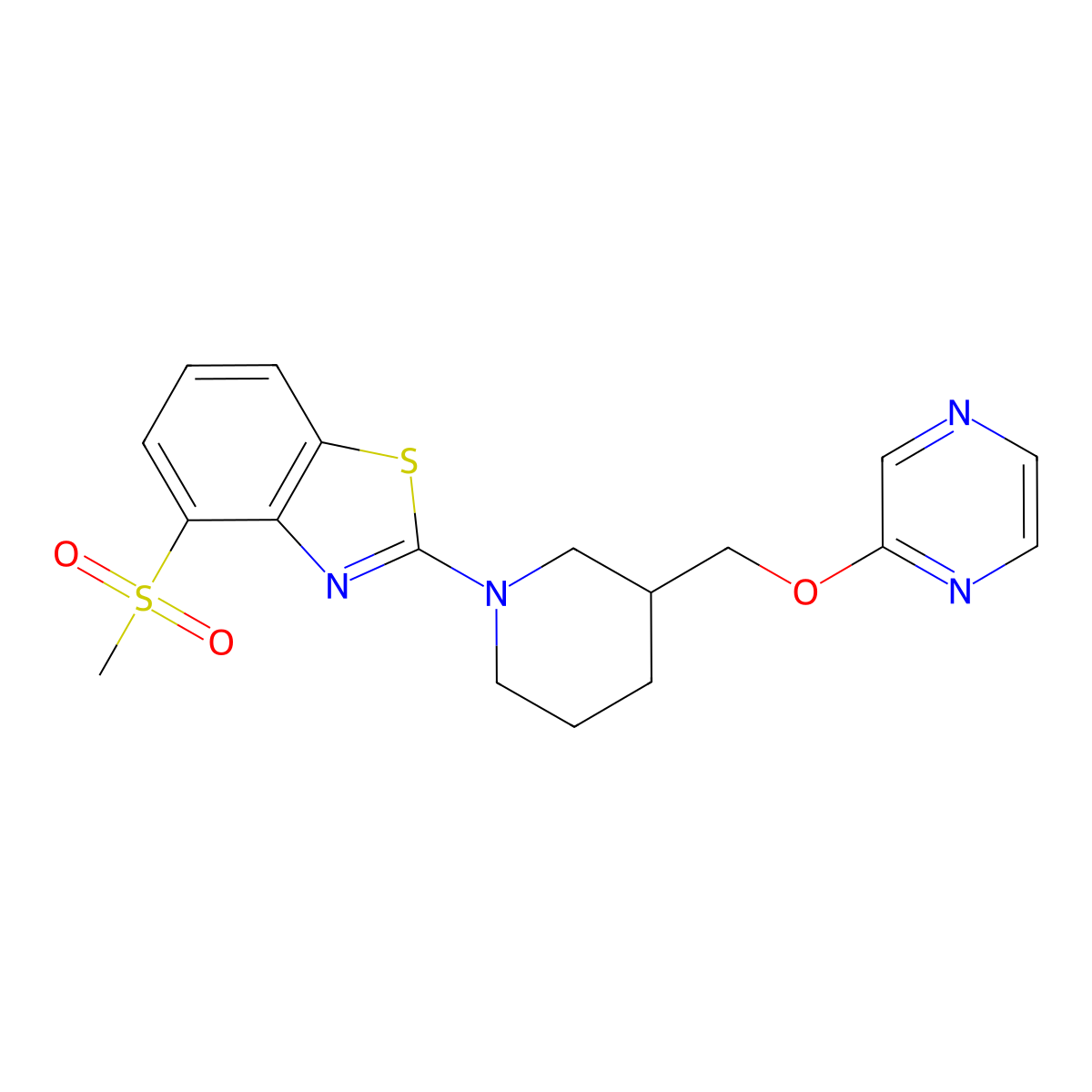 4-Methanesulfonyl-2-{3-[(pyrazin-2-yloxy)methyl]piperidin-1-yl}-1,3-benzothiazole molecular structure, CAS 2770638-41-8