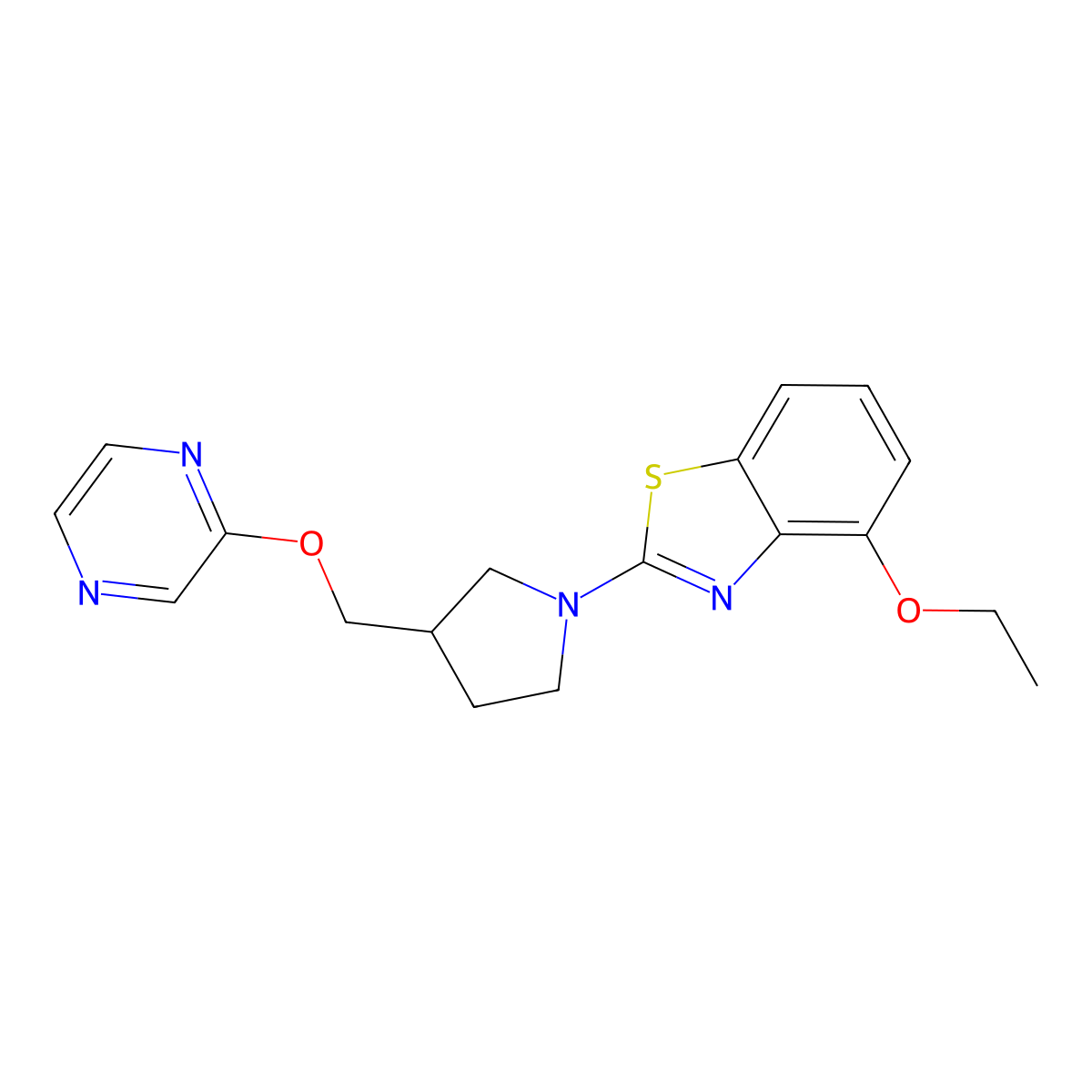4-Ethoxy-2-{3-[(pyrazin-2-yloxy)methyl]pyrrolidin-1-yl}-1,3-benzothiazole molecular structure, CAS 2770638-44-1