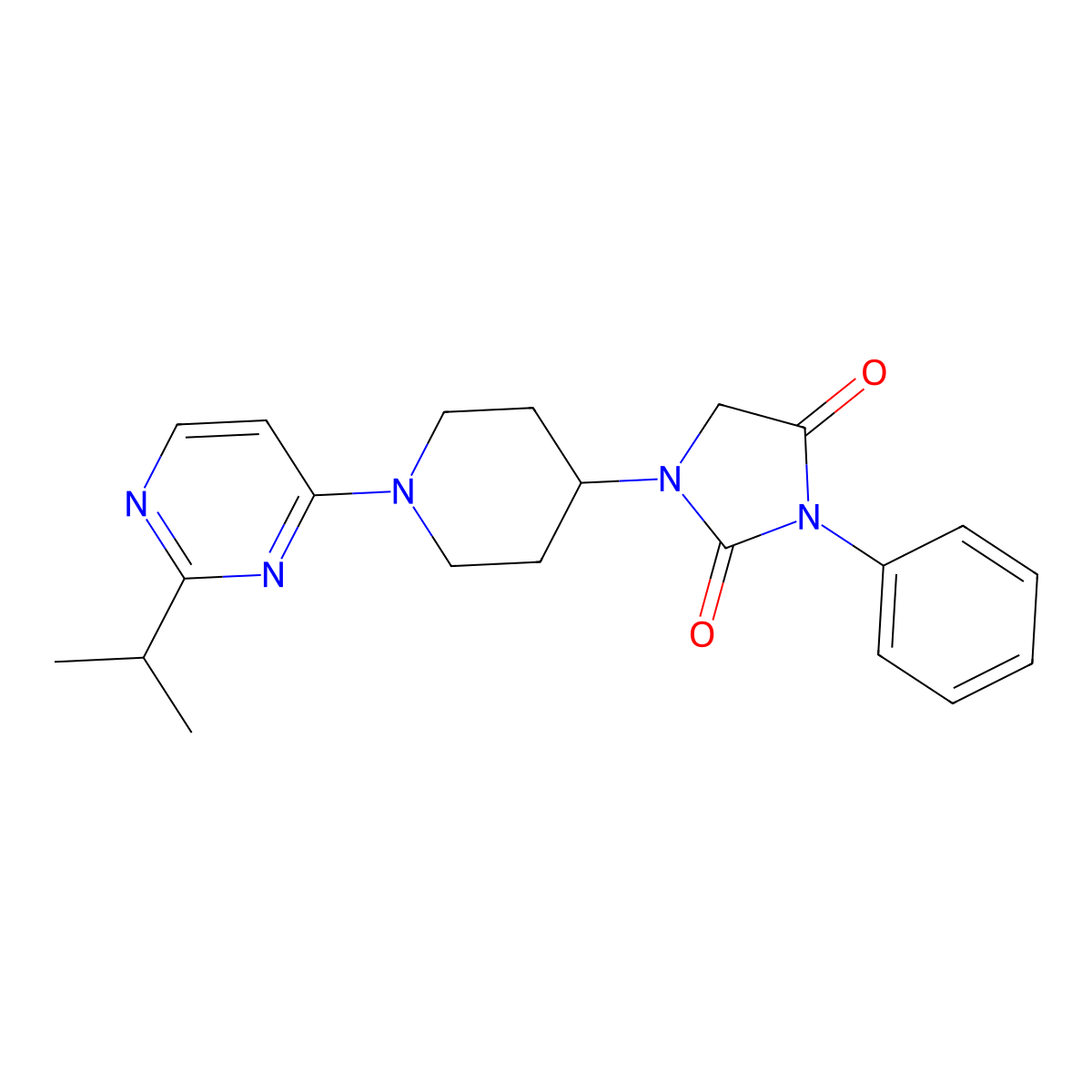 3-Phenyl-1-{1-[2-(propan-2-yl)pyrimidin-4-yl]piperidin-4-yl}imidazolidine-2,4-dione molecular structure, CAS 2770638-48-5