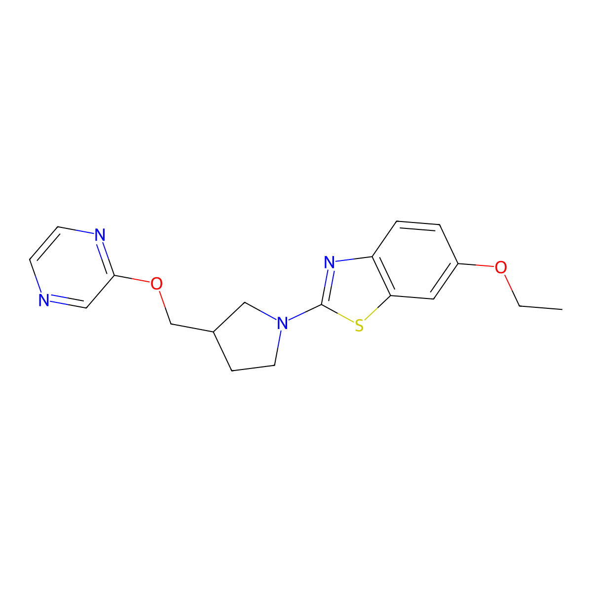 6-Ethoxy-2-{3-[(pyrazin-2-yloxy)methyl]pyrrolidin-1-yl}-1,3-benzothiazole molecular structure, CAS 2770638-49-6