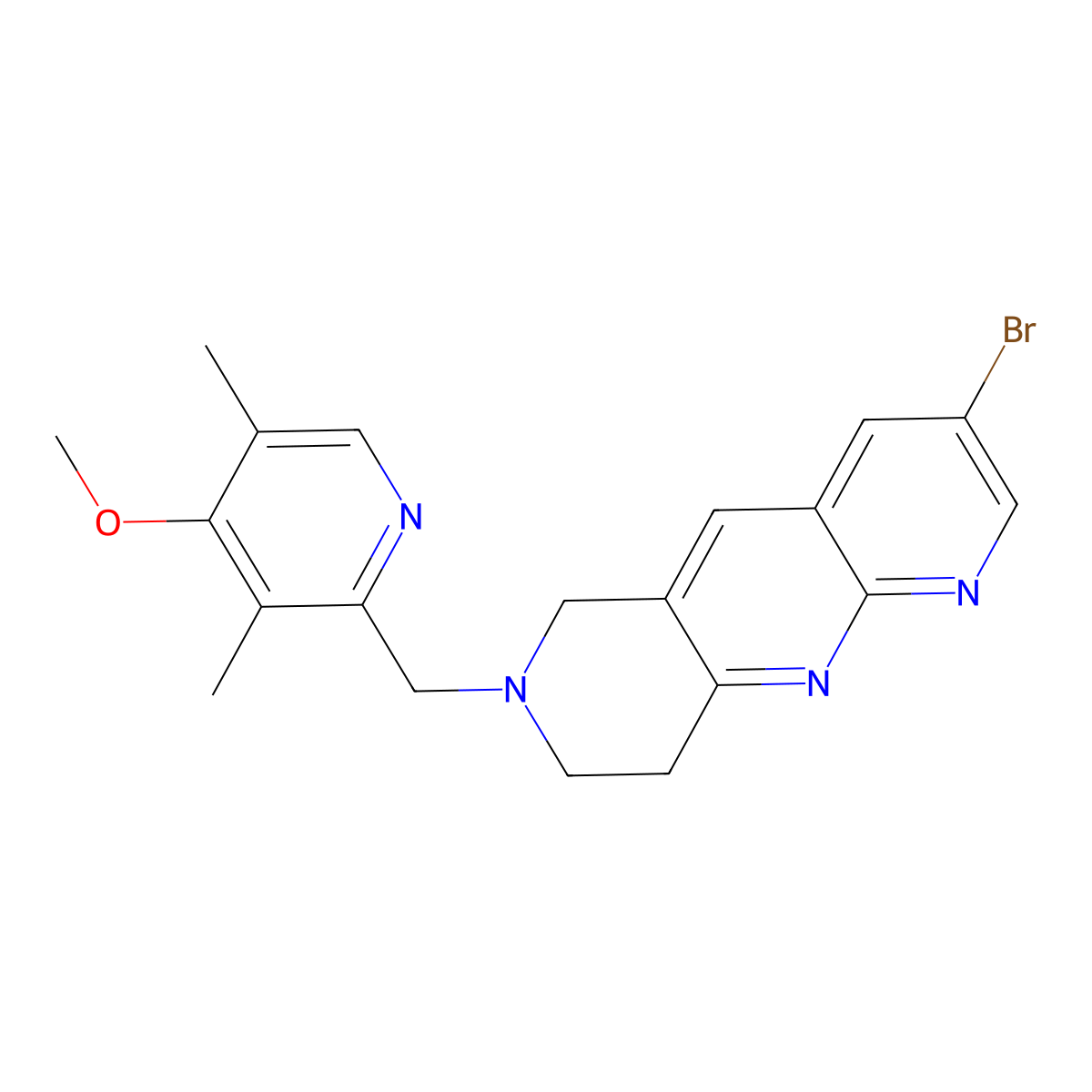 2-({3-bromo-6H,7H,8H,9H-pyrido[2,3-b]1,6-naphthyridin-7-yl}methyl)-4-methoxy-3,5-dimethylpyridine molecular structure, CAS 2770638-50-9