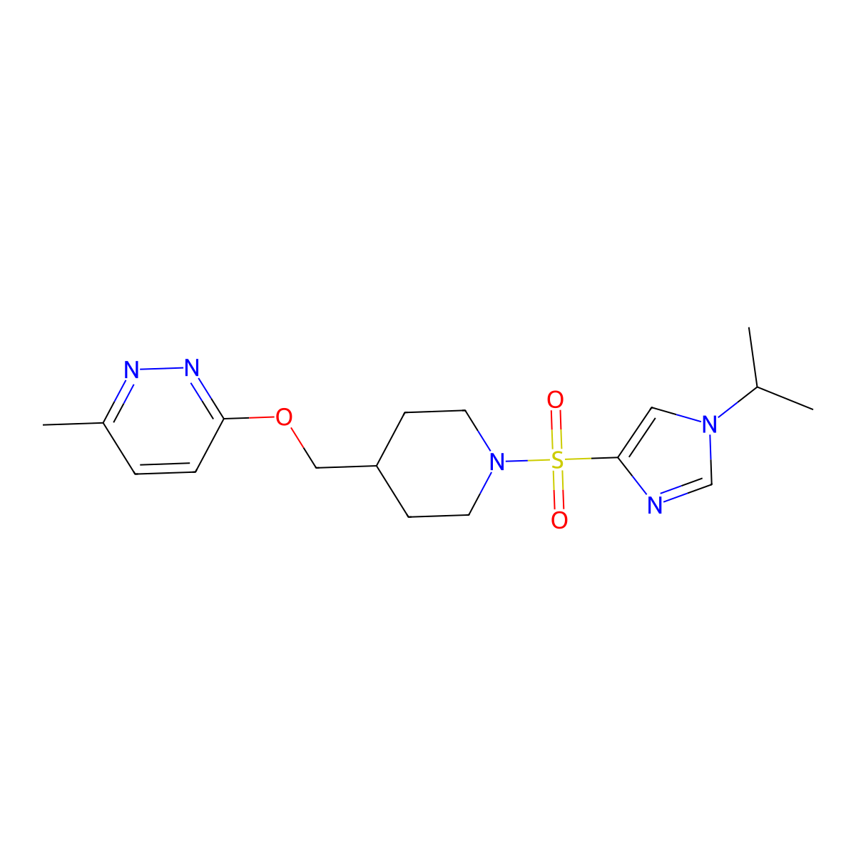 3-methyl-6-[(1-{[1-(propan-2-yl)-1H-imidazol-4-yl]sulfonyl}piperidin-4-yl)methoxy]pyridazine molecular structure, CAS 2770638-55-4
