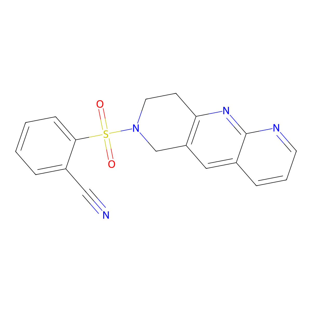 2-{6H,7H,8H,9H-pyrido[2,3-b]1,6-naphthyridine-7-sulfonyl}benzonitrile molecular structure, CAS 2770638-56-5