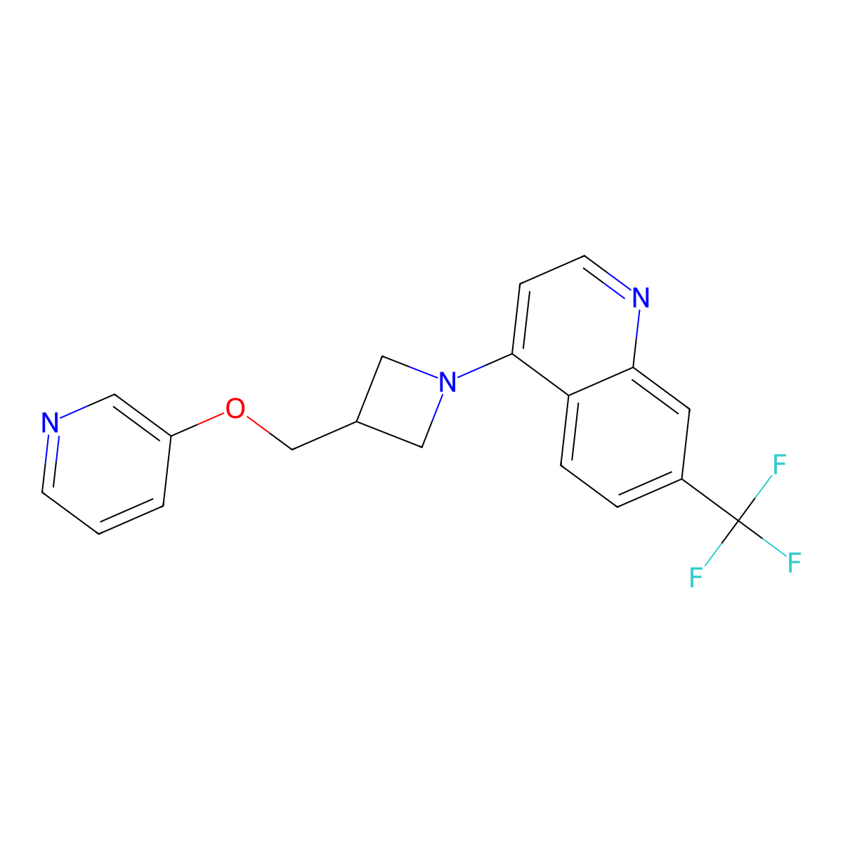 4-{3-[(Pyridin-3-yloxy)methyl]azetidin-1-yl}-7-(trifluoromethyl)quinoline molecular structure, CAS 2770638-57-6