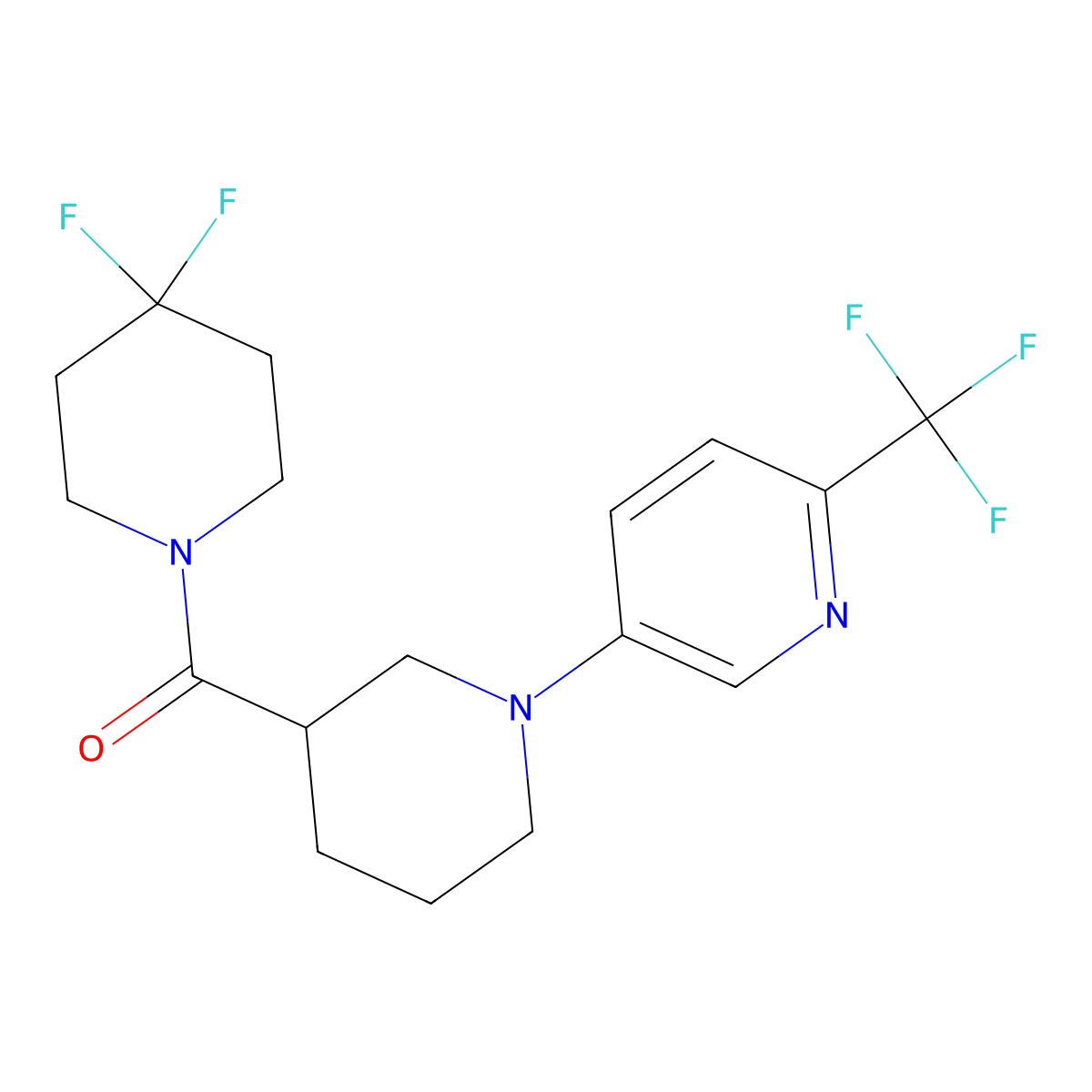 5-[3-(4,4-Difluoropiperidine-1-carbonyl)piperidin-1-yl]-2-(trifluoromethyl)pyridine molecular structure, CAS 2770638-60-1