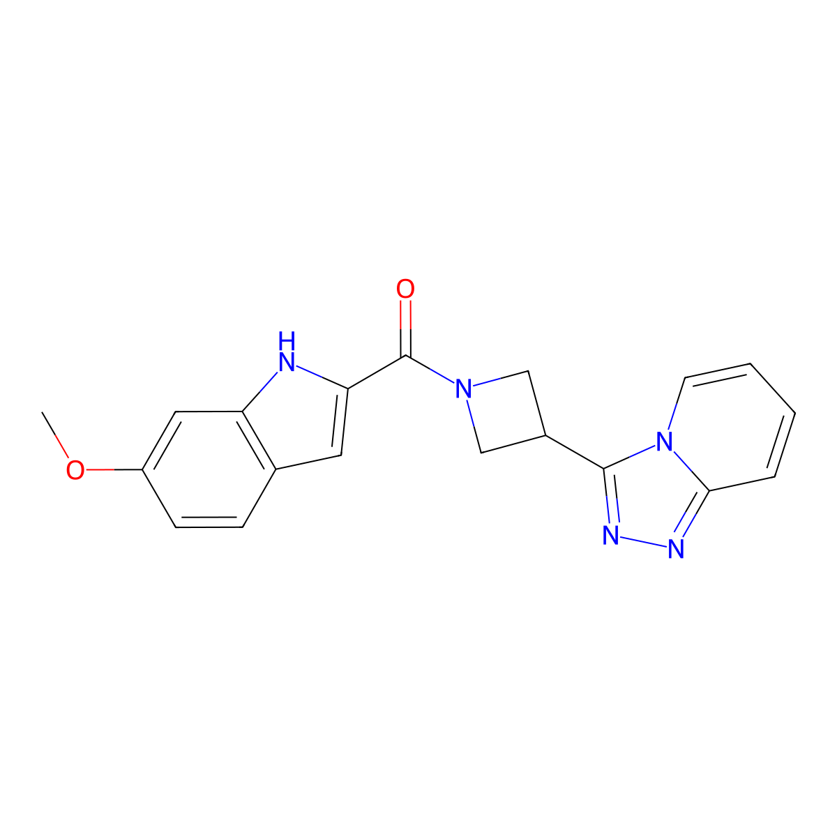 6-methoxy-2-(3-{[1,2,4]triazolo[4,3-a]pyridin-3-yl}azetidine-1-carbonyl)-1H-indole molecular structure, CAS 2770638-63-4