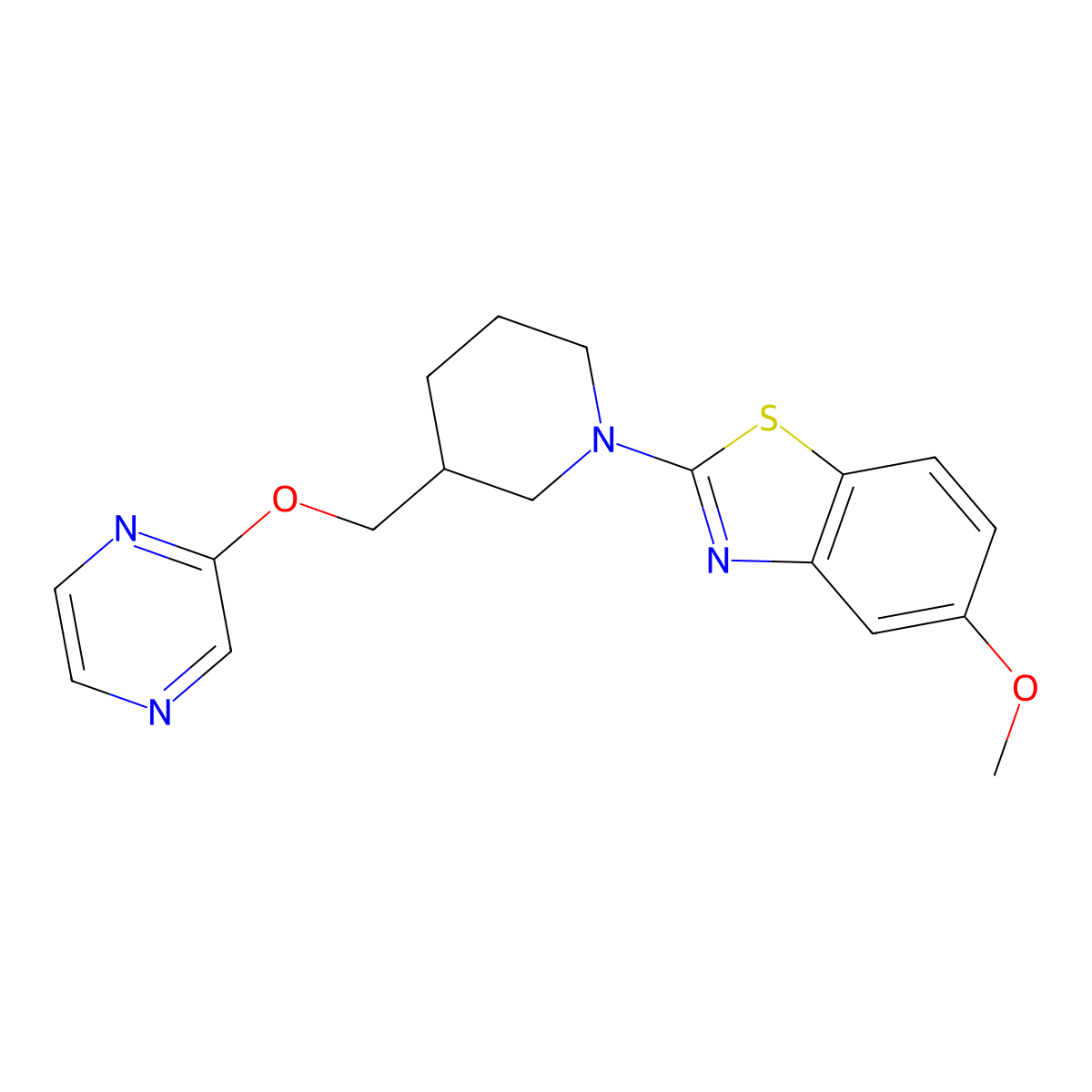 5-Methoxy-2-{3-[(pyrazin-2-yloxy)methyl]piperidin-1-yl}-1,3-benzothiazole molecular structure, CAS 2770638-64-5