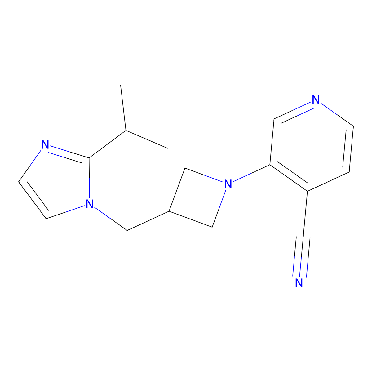3-(3-{[2-(propan-2-yl)-1H-imidazol-1-yl]methyl}azetidin-1-yl)pyridine-4-carbonitrile molecular structure, CAS 2770638-78-1